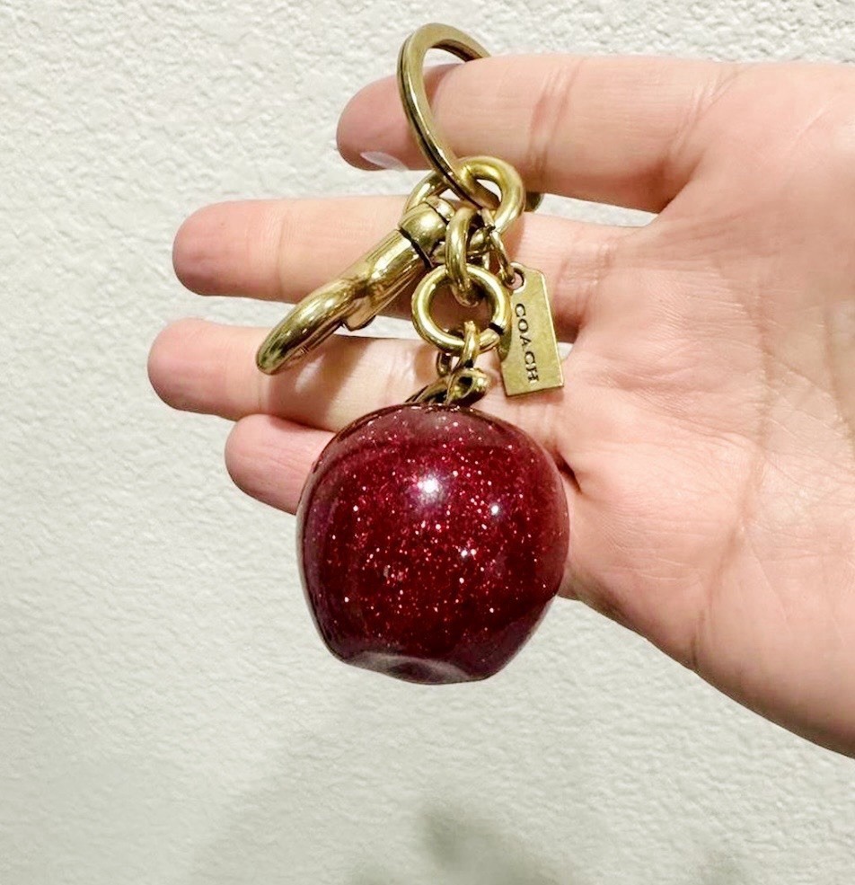 Coach Red Apple Bag Charm Keychain Resin Metal Brass Purse Decoration