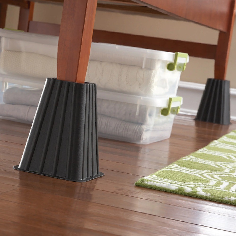 Tall Bed Risers Set of 4 Black Plastic Bed Frame Risers 8 Inch Height Under Bed