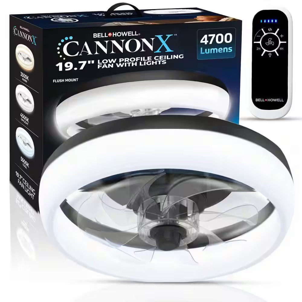 Cannonx 19.7 In. Indoor Black Ceiling Fan 4700 Lumen Bright LED Lighting Standar