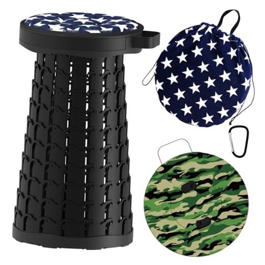 Upgraded Telescoping Collapsible Stool with Cushion, 10.2"x10.2"x18.1" Camo