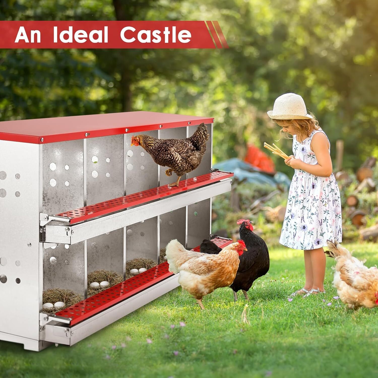 10Hole Chicken Nesting Boxes Metal Egg Laying Brooding Box With Vent Hole Set