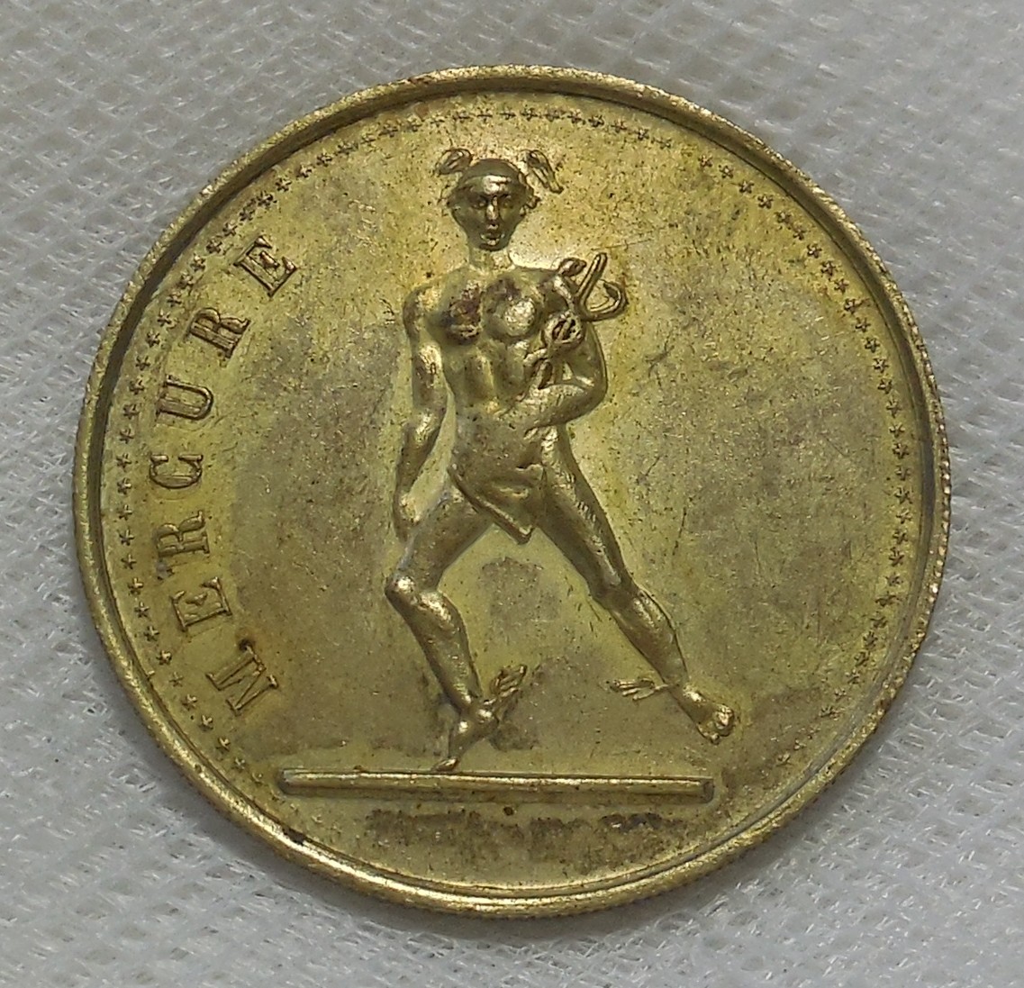 UNUSUAL MERCURY GOD OF COMMERCE MERCURE 5 FRANCS TOKEN