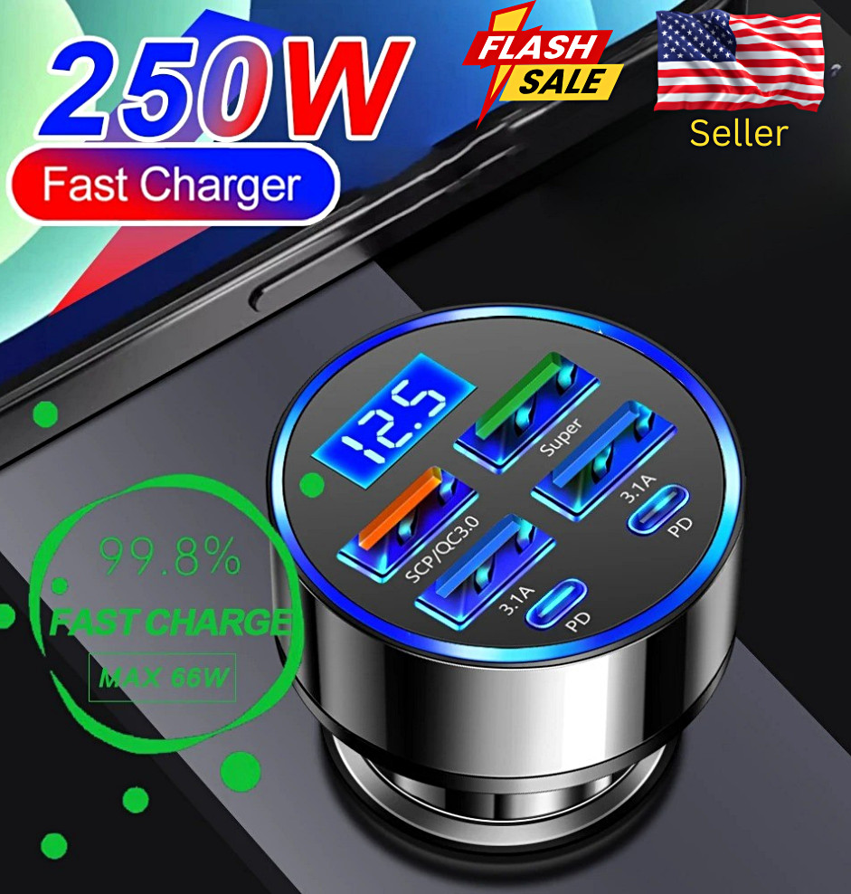 4 USB Port Super Fast Car Charger Adapter for iPhone Samsung Android Cell Phones