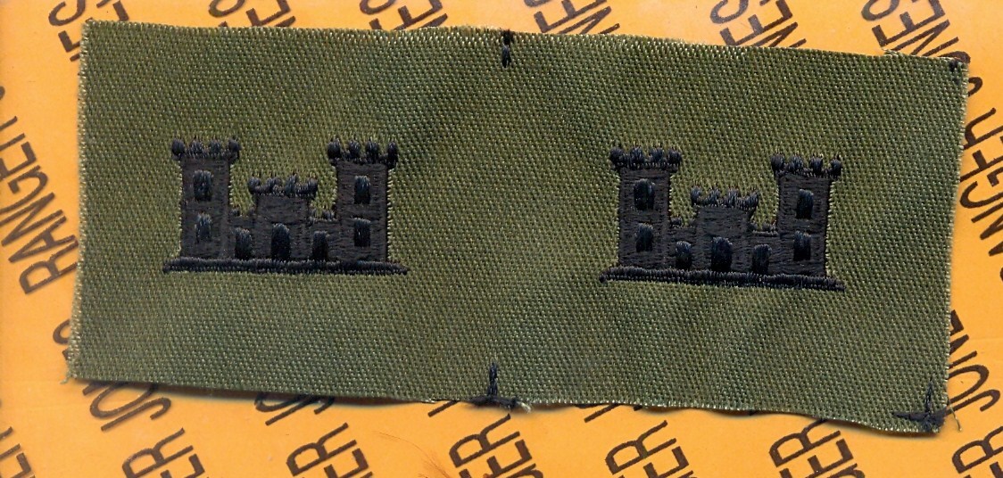 US Army Engineer Corps Branch OD Green & Black sew on patch set