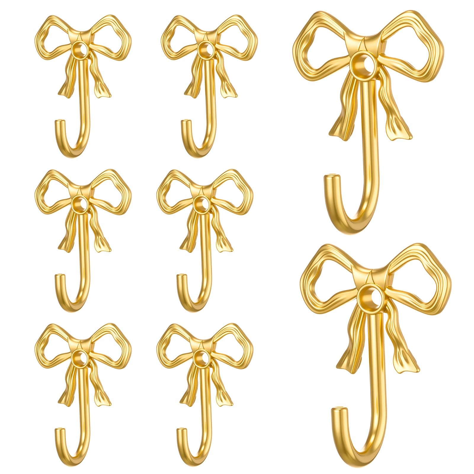 8 Pcs Gold Metal Bow Wall Hooks Bow Knot Screw Hanger Retro Antique Decorativ...