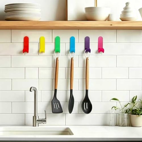 6pcs Adhesive J Hooks Multi-neon Colors, Utility Wall Hooks for Wall