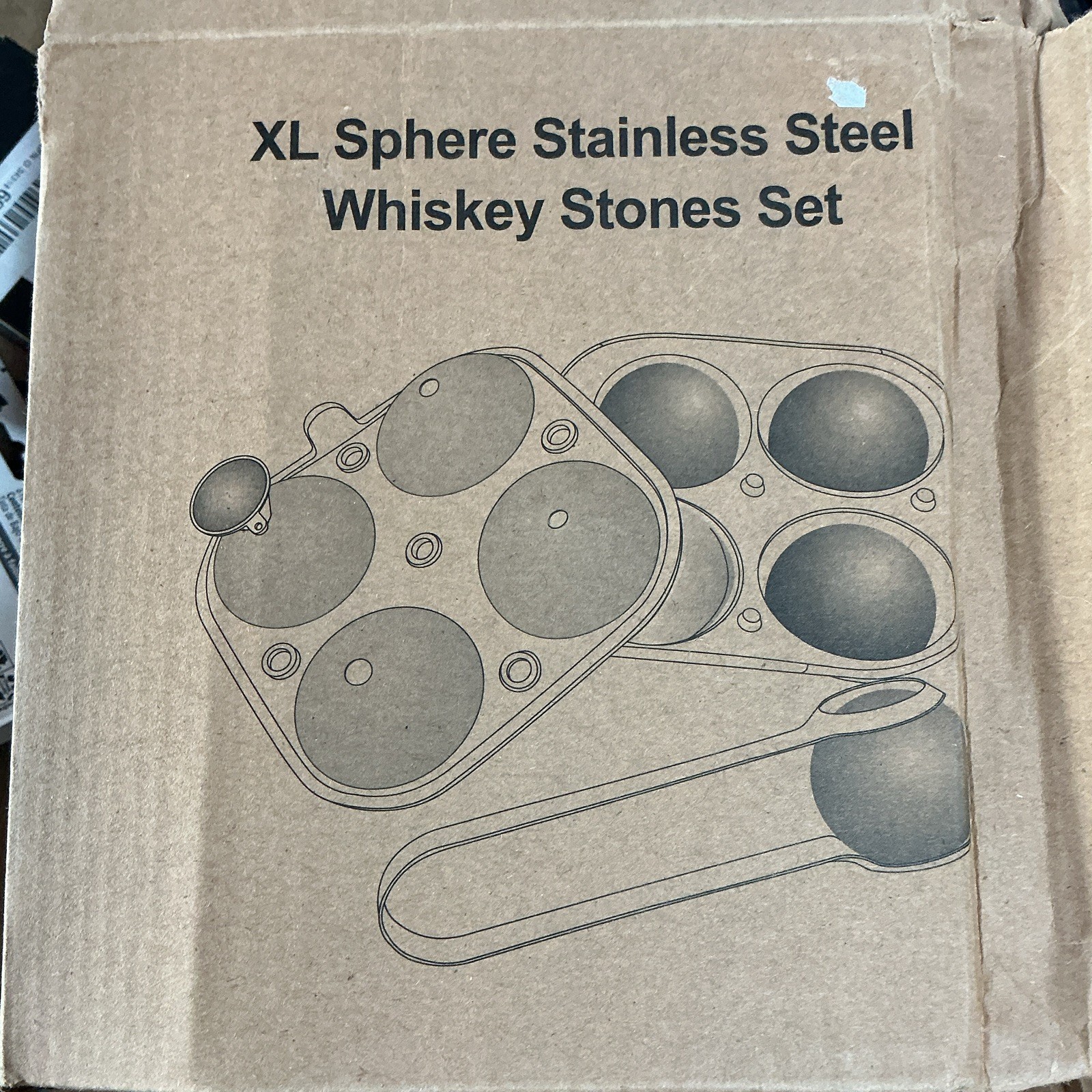 XL Sphere Stainless Steel Reusable Whiskey Stones Set, 4-Cavity Mold & Tongs