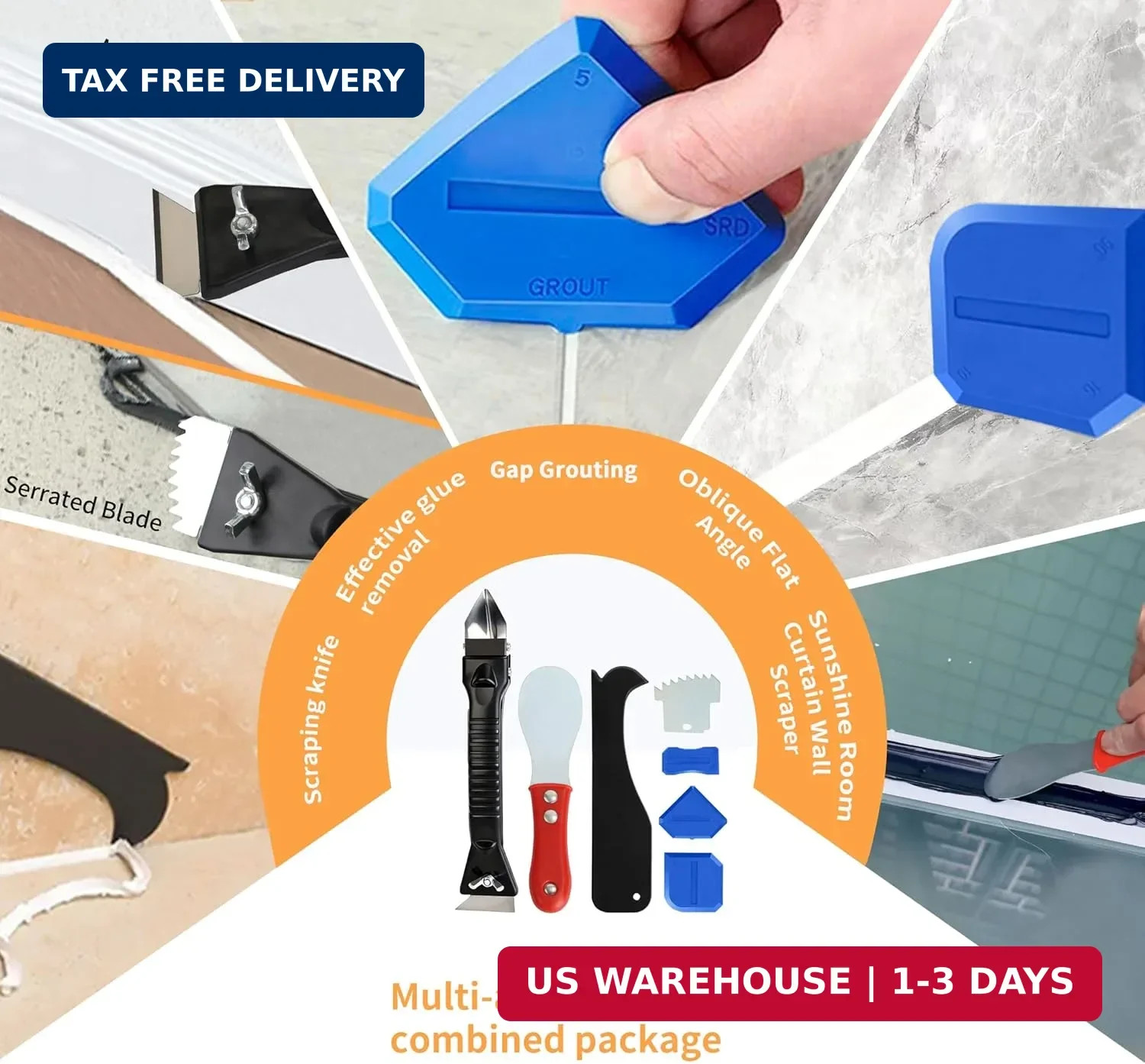 Caulking Tool Kit with Caulk Remover & Putty Knife Scraper | Multifunctional Cau