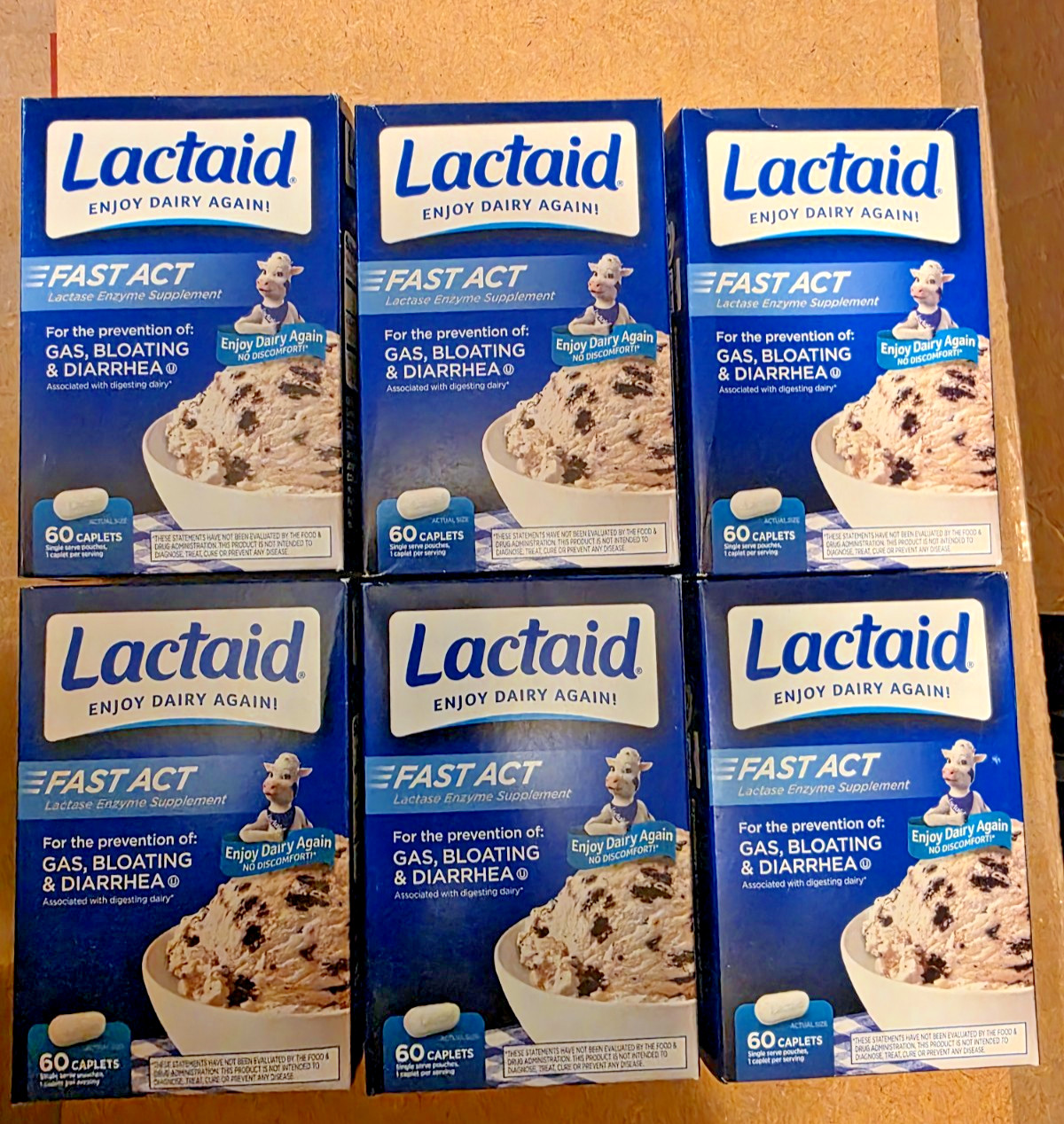 Lot of 6 Lactaid Fast Act - 60 Caplets - Exp: 08/2027+