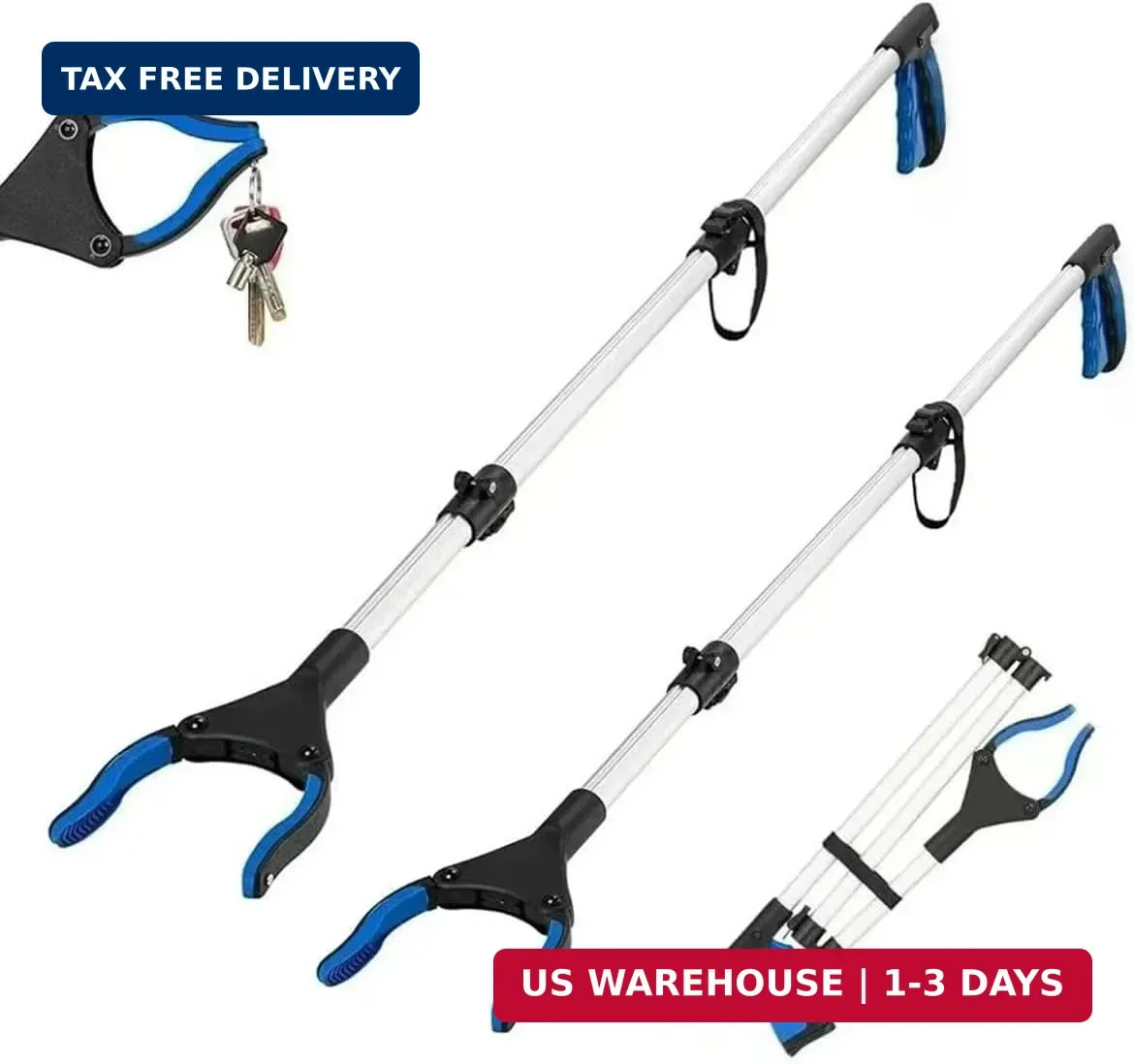 2-Pack Grabber Reacher Tool, 43 Inch Extra Long Steel Foldable Pick Up Stick wit