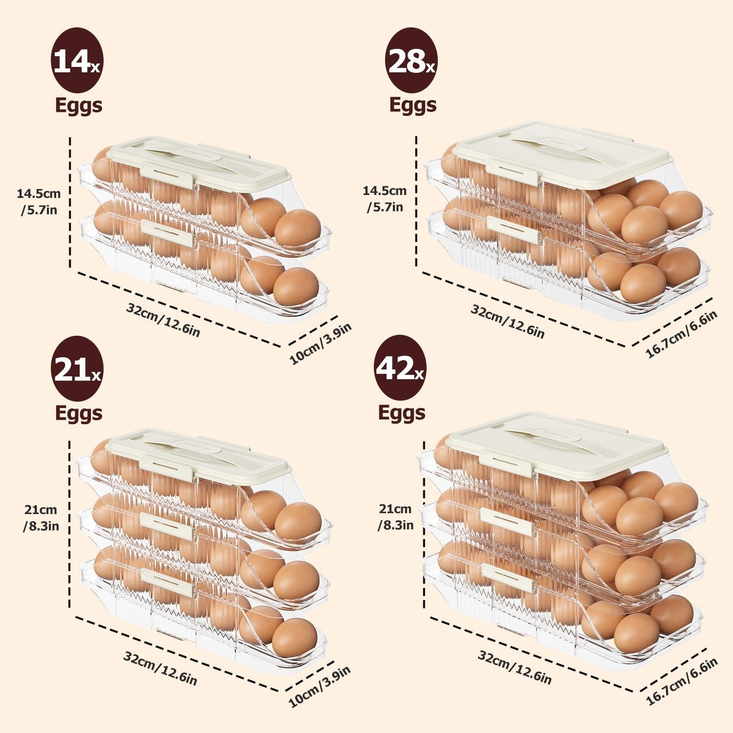 Automatic Rolling Egg Holder for Fridge, Clear 2 Row 3 layers (42 Eggs)