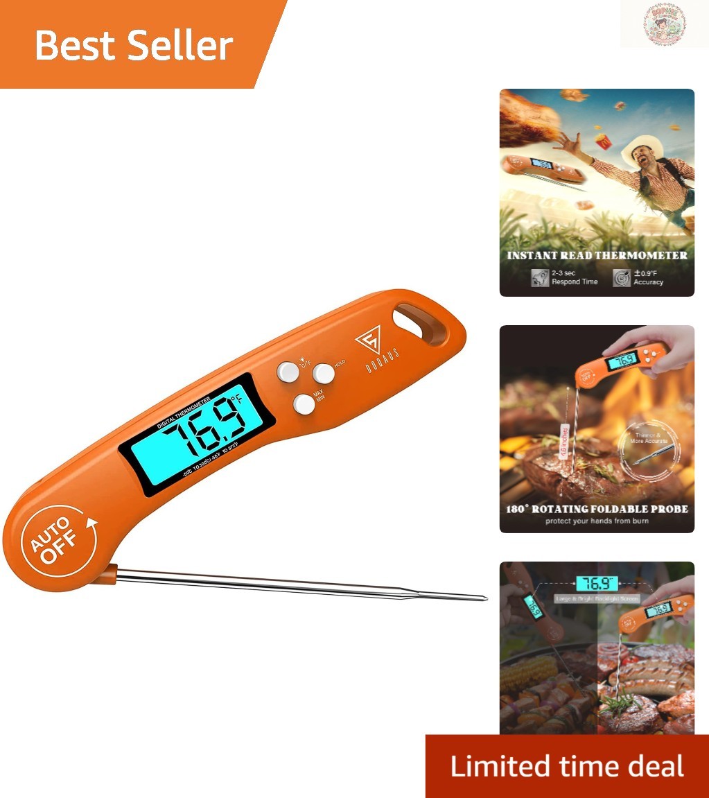 Fast-Reading Digital Meat Thermometer in Stylish Orange - Perfect Cooking Gift