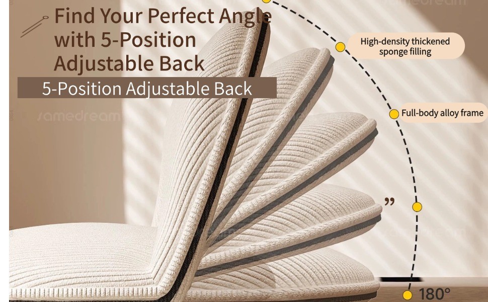 Foldable White Adjustable Floor Chairs with Back Support, Tatami Style Folding