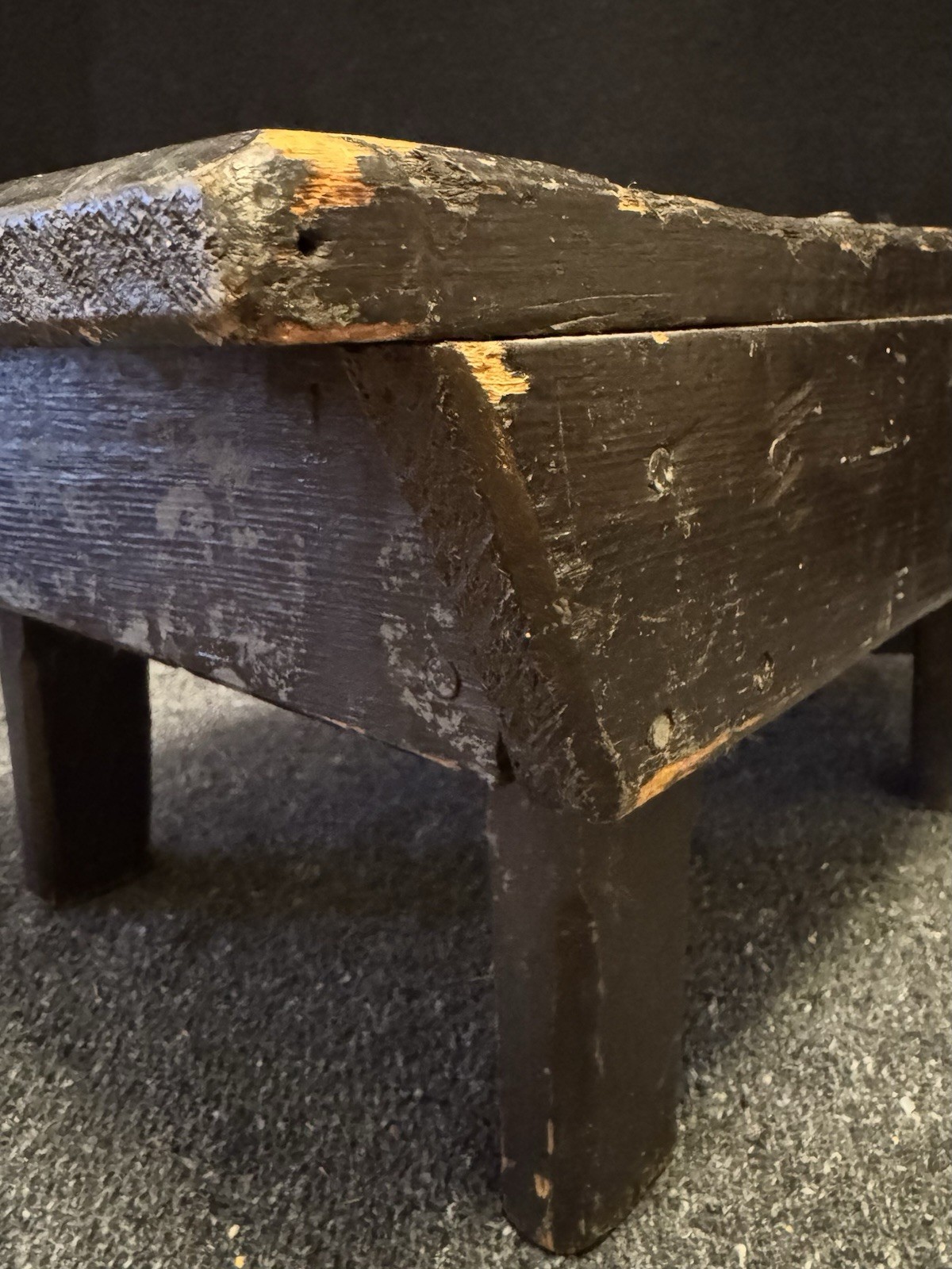 Vintage Primitive Wooden Step Stool Foot Stool Black