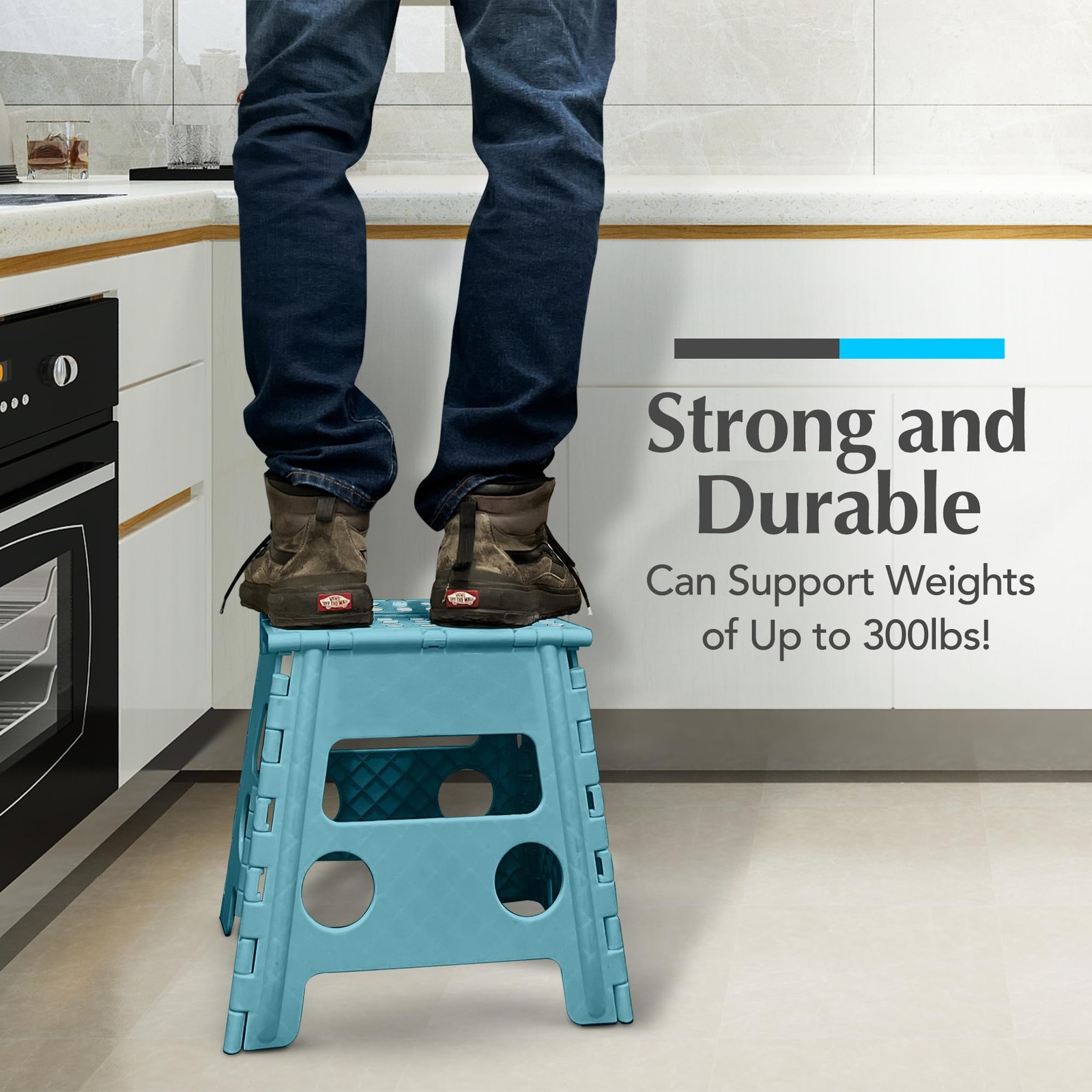 Folding Lightweight Step Stool - Sturdy Enough to Adults - Opens Easy with Fl...
