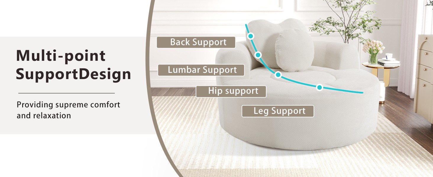 Round Sofa Bed with Memory Foam Sectional Couches for Living Room, Cloud Couch