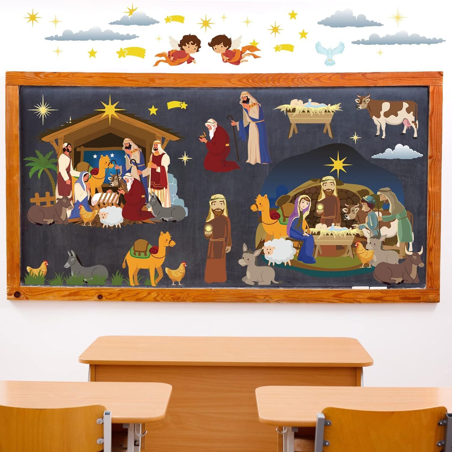 BBTO 65 Pcs Christian Easter Bulletin Board Decorations Set Religious Small