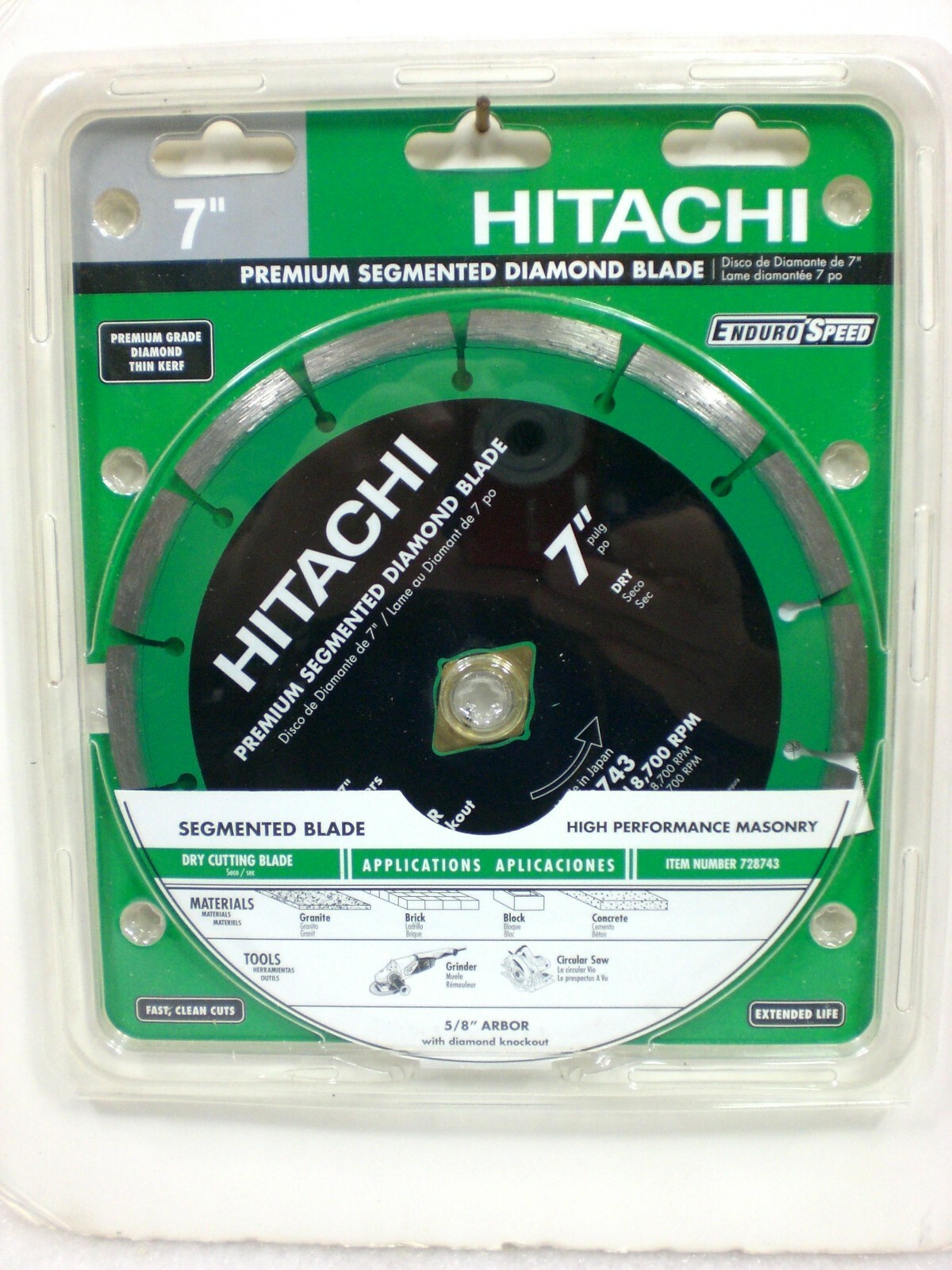 Hitachi 7" Premium Segmented Diamond Dry Thin Kerf Blade 728743 5/8" Arbor NEW