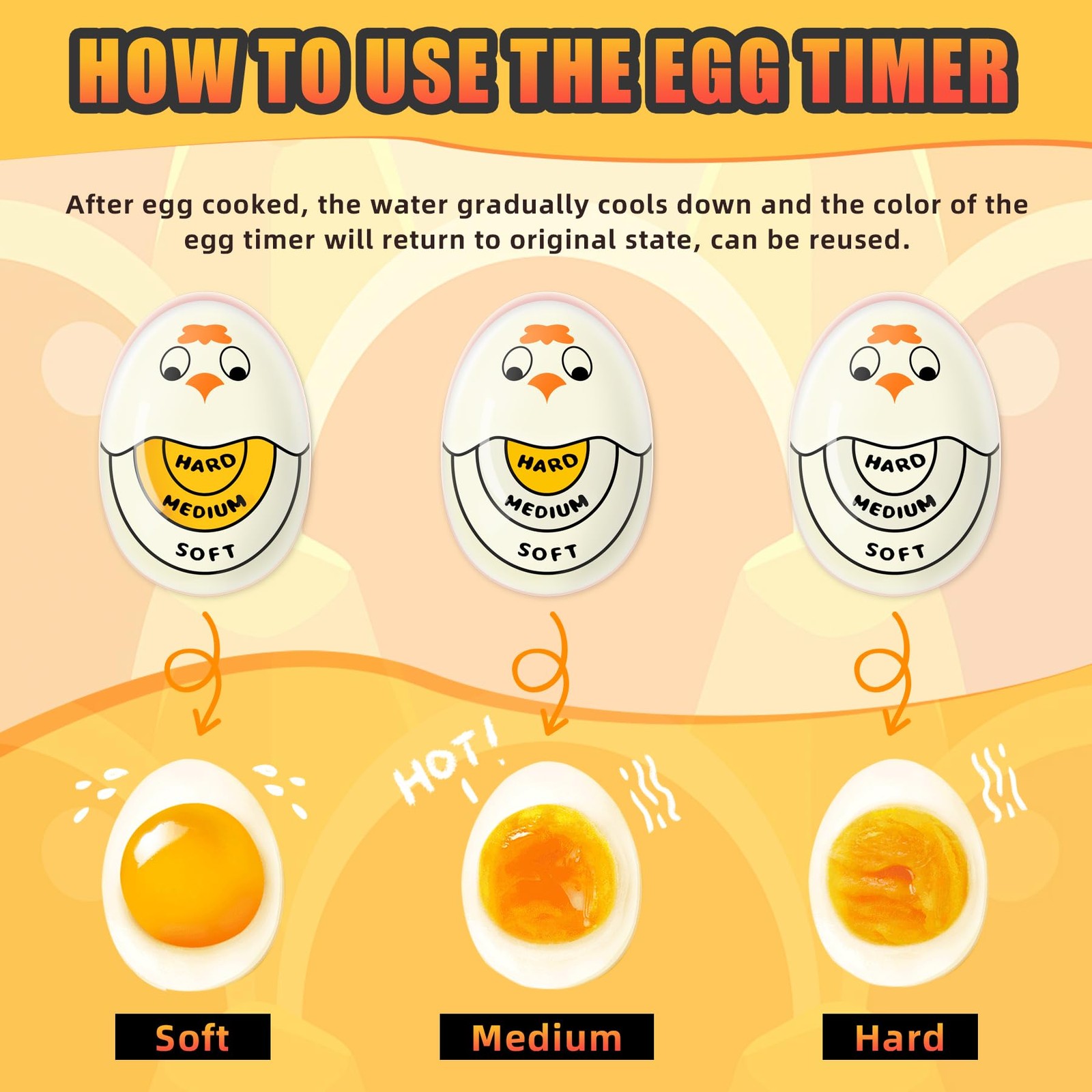 FOREV Egg Timer for Hard Boiled Eggs Soft Boiled Color Changing Indicator Tel...