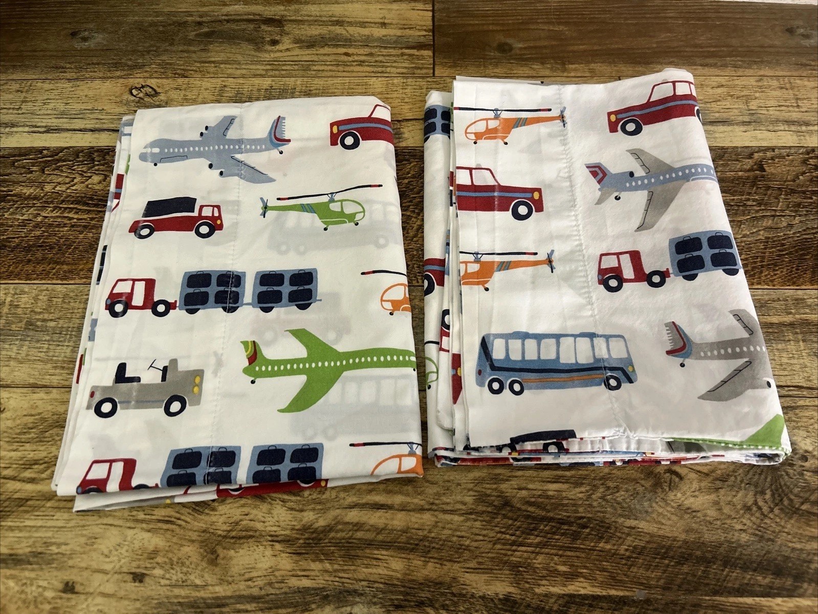 Pottery Barn Kids Transportation Set Of 2 Pillowcases Car Plane Truck Helicopter