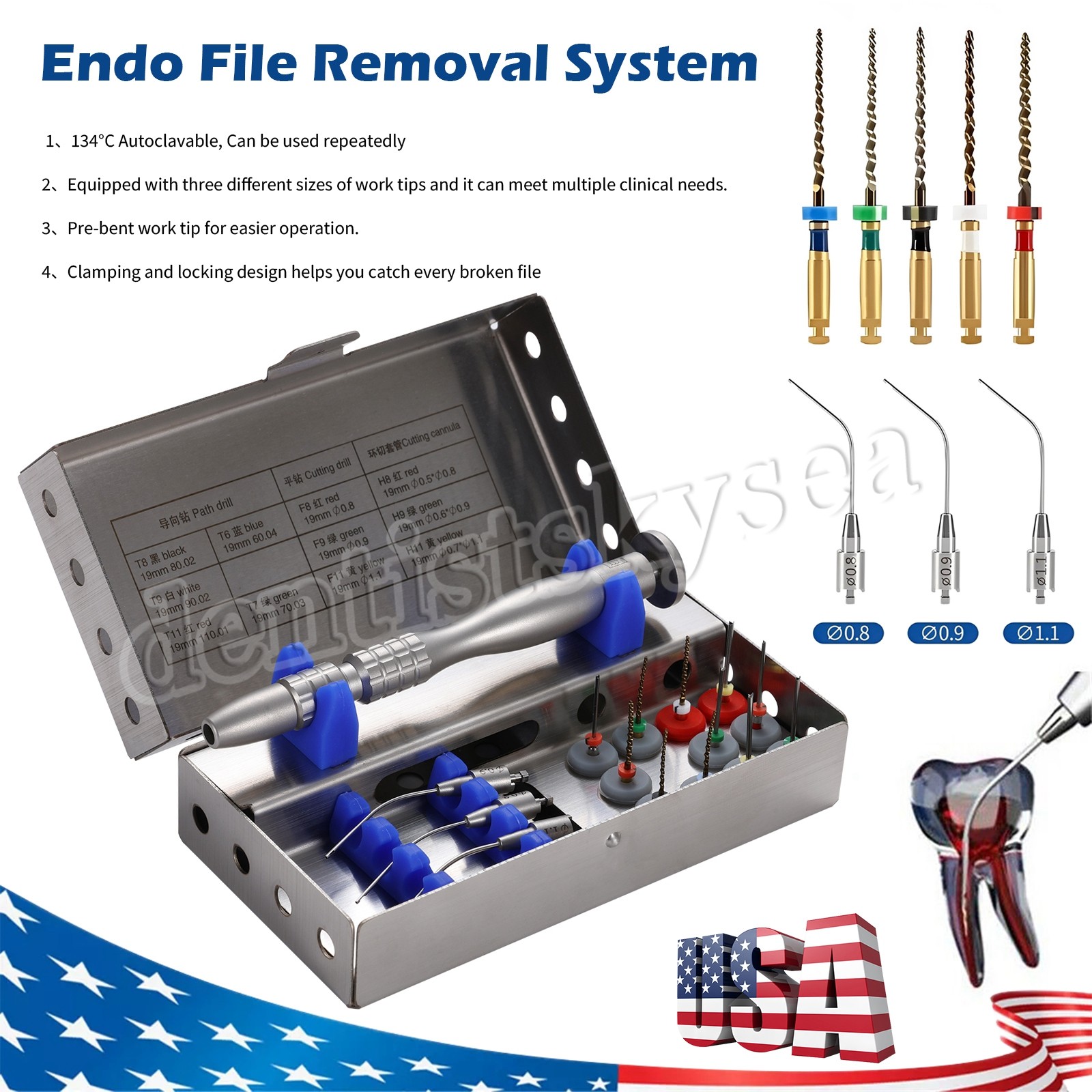 Dental Broken File Extractor Endodontic File Removal System Kit Endo Root Canal