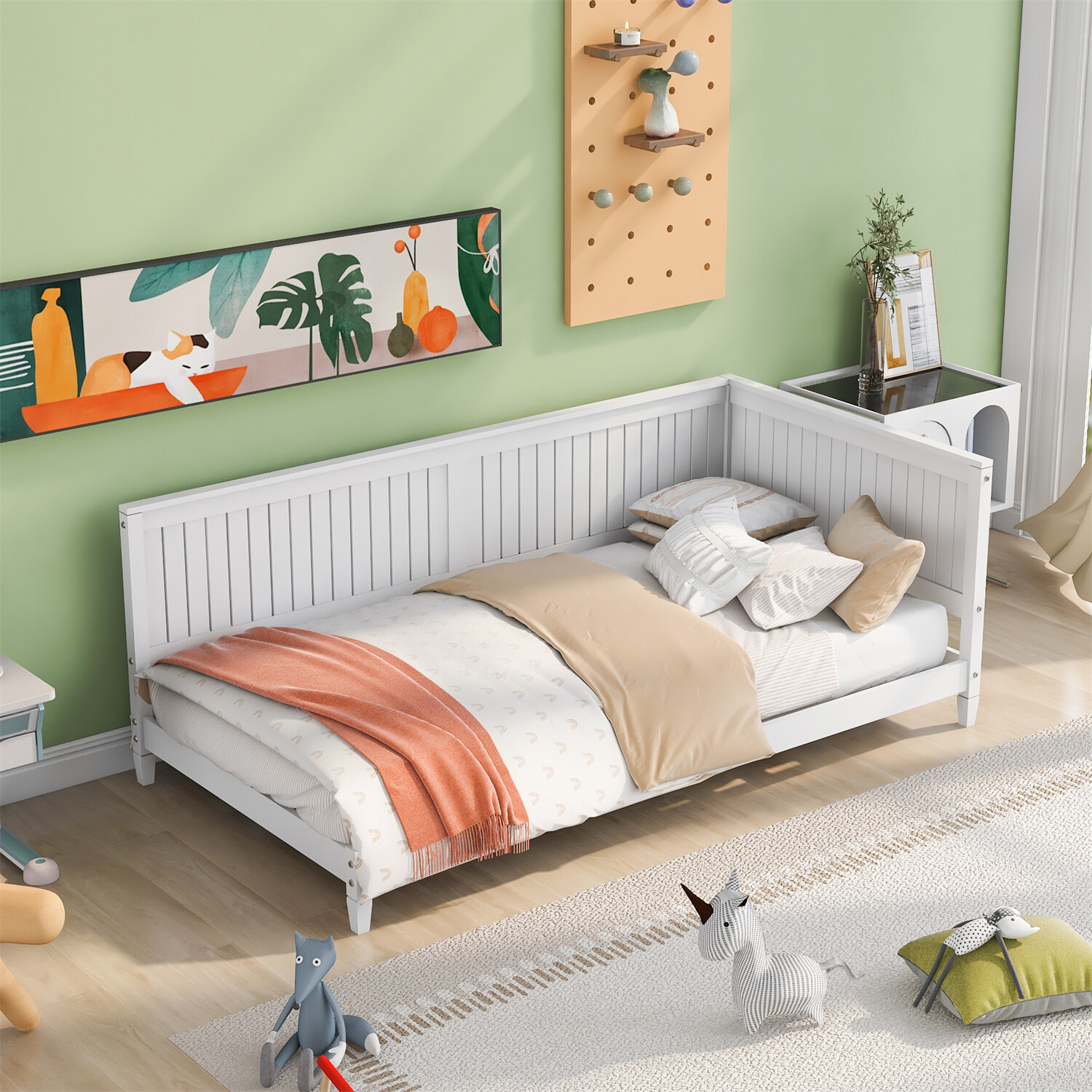Twin Size Wood Daybed Modern Wood Bed Frame Sofa Bed White/Gray/Espresso
