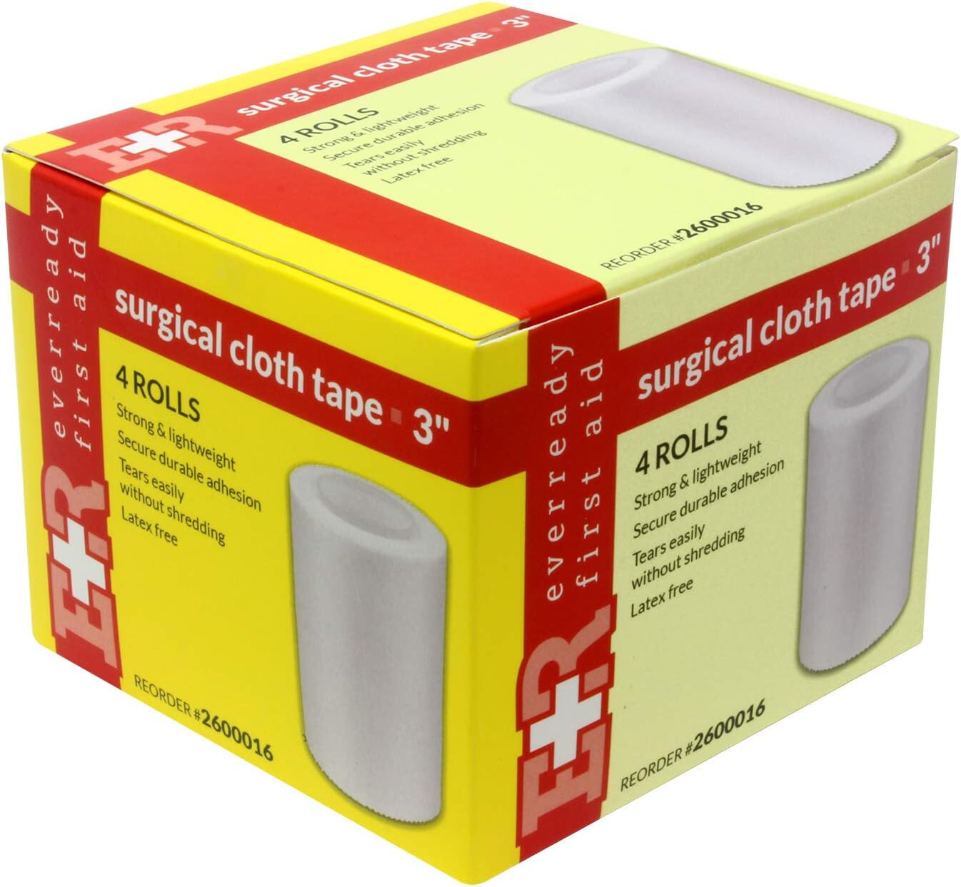 Ever Ready First Aid Adhesive Silk-Like Cloth Tape 3" x 10 yd - 4 Pack