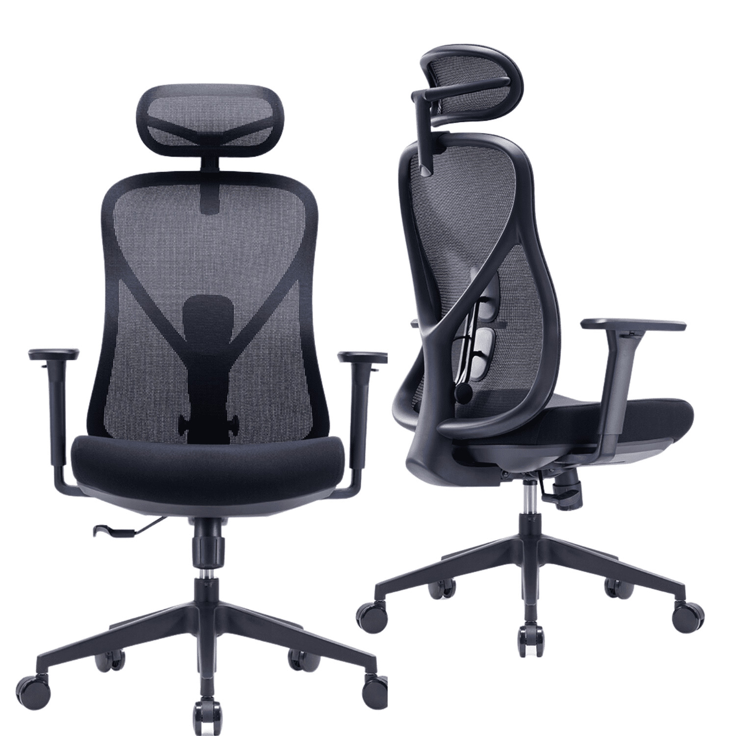 Abeeha Ergonomic Mesh Office Chair 3D Headrest and Double Lumbar Support - Black