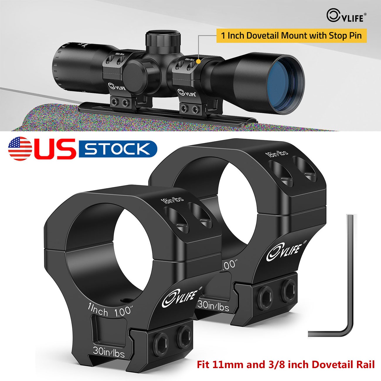 Scope Ring Medium Profile Riflescope Mount 1" Ring for 11mm & 3/8" Dovetail Rail
