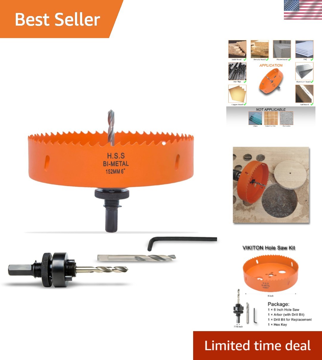 VIKITON 5-1/4 Inch Hole Saw with Arbor for Metal Wood Plastic, 5.25 in Bi-Met...