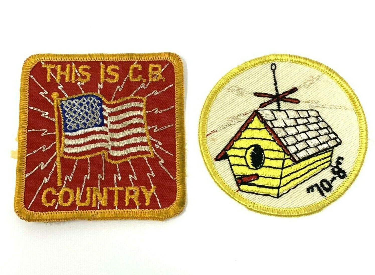 CB Country 2 Vintage Embroidered Fabric Patches American Flag 10-8 Birdhouse 3in
