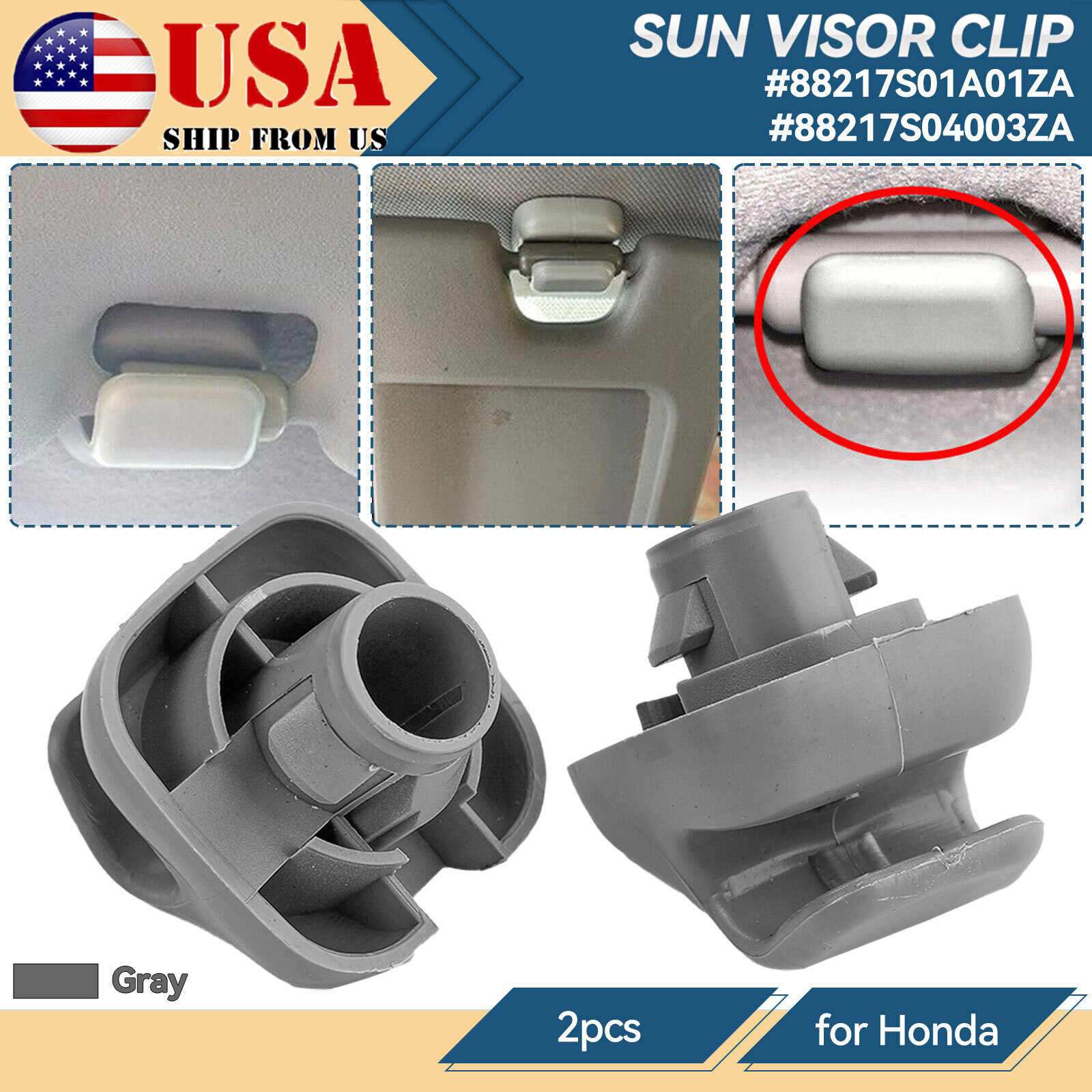 2x Sun Visor Shade Holder Clip Retainer Gray 88217S04003ZA .or Honda Civic CR-V