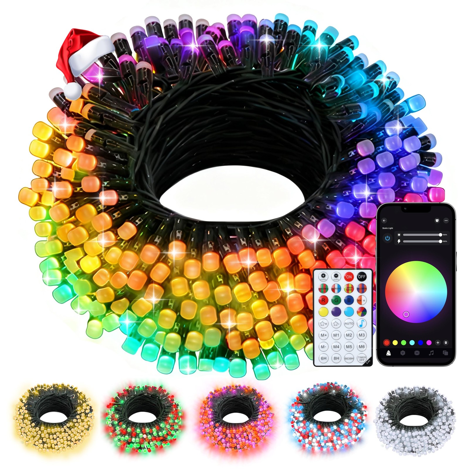 Christmas Lights 33Ft RGB Color Changing IC, 100 LED Smart String Light with ...