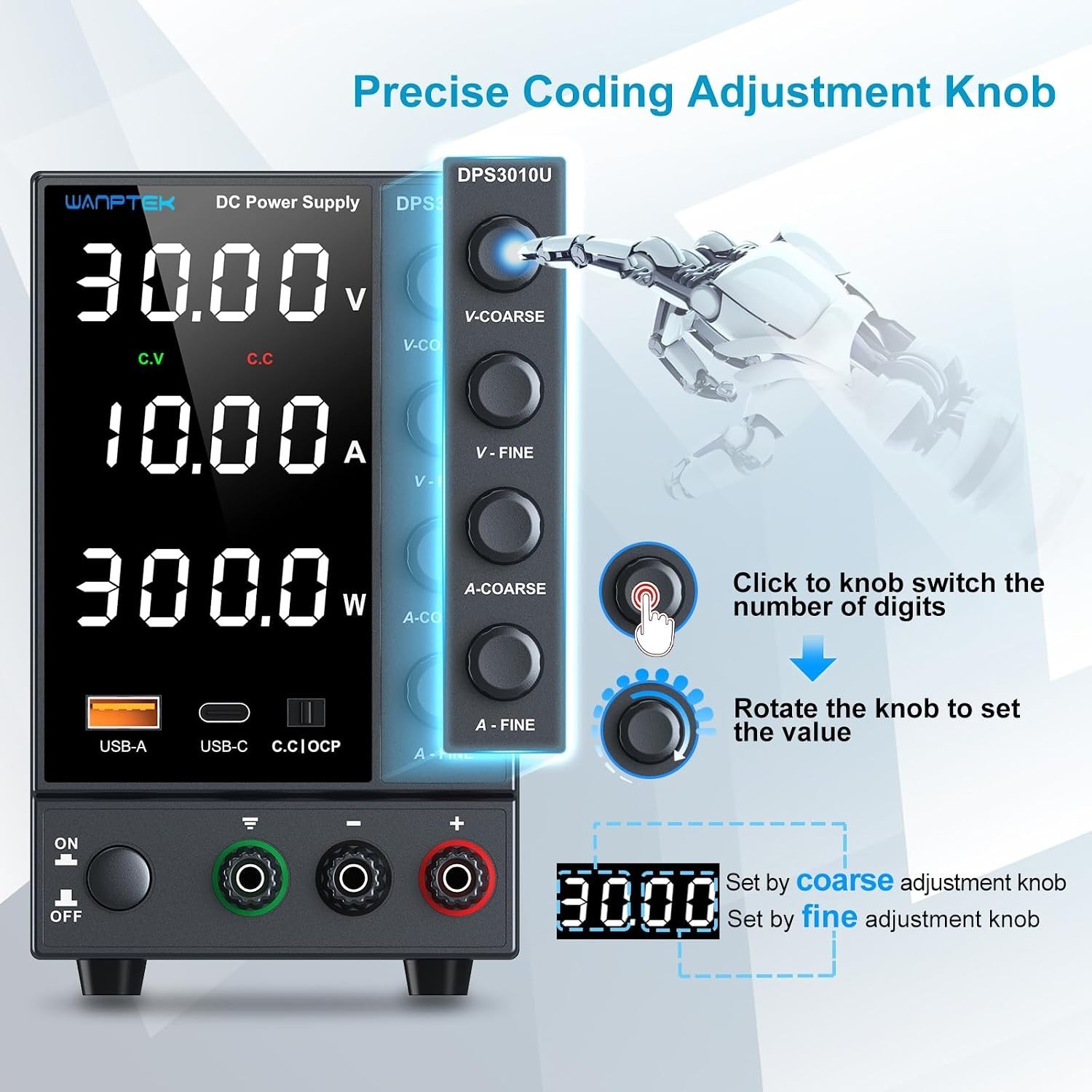Versatile Variable DC Power Supply with USB & Type-C for Electronics Projects