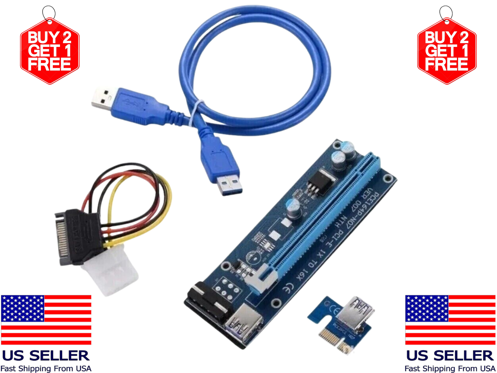 PCI-E 1x to 16x Powered USB3.0 GPU Riser Extender Adapter Card