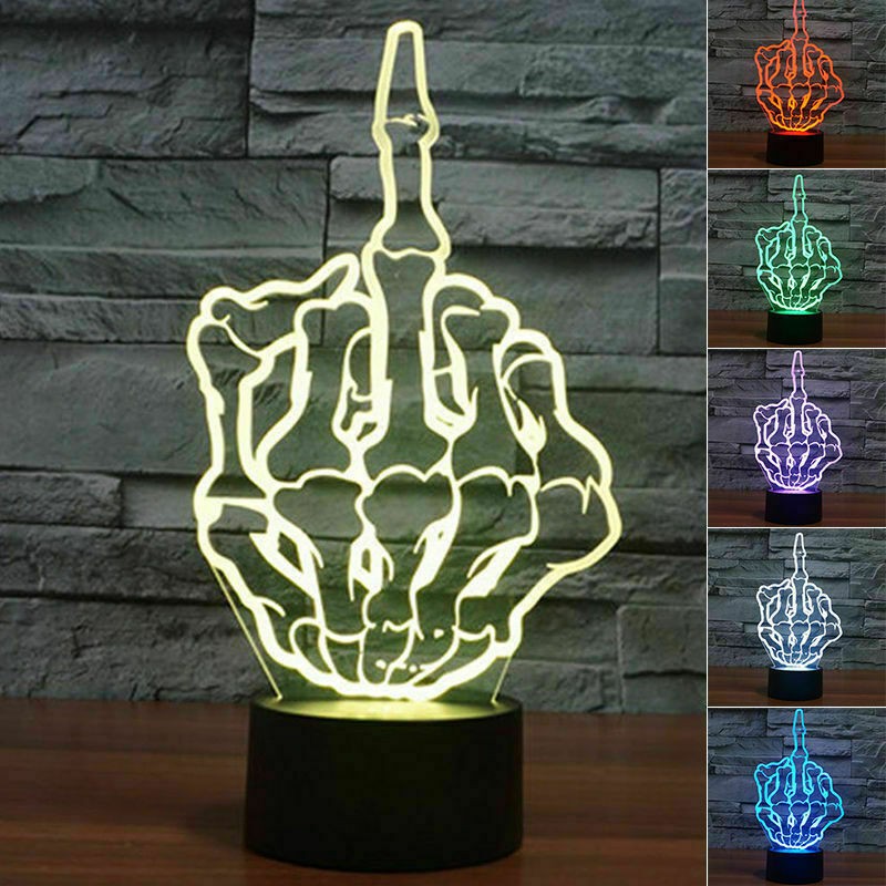 7 Color Changing Hot Middle Finger 3D LED illusion Night Light Desk Table Lamp G