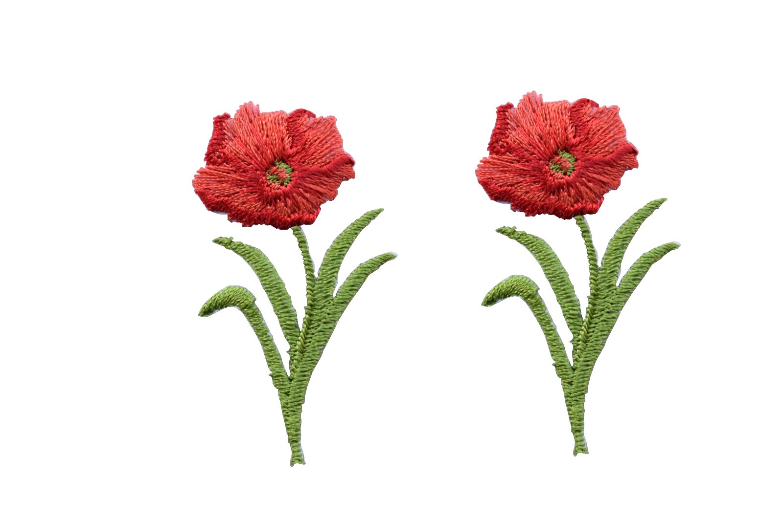 #5190 Lot 2 Pcs Small Poppy Flower Embroidery Iron On Appliqué Patch -2"H