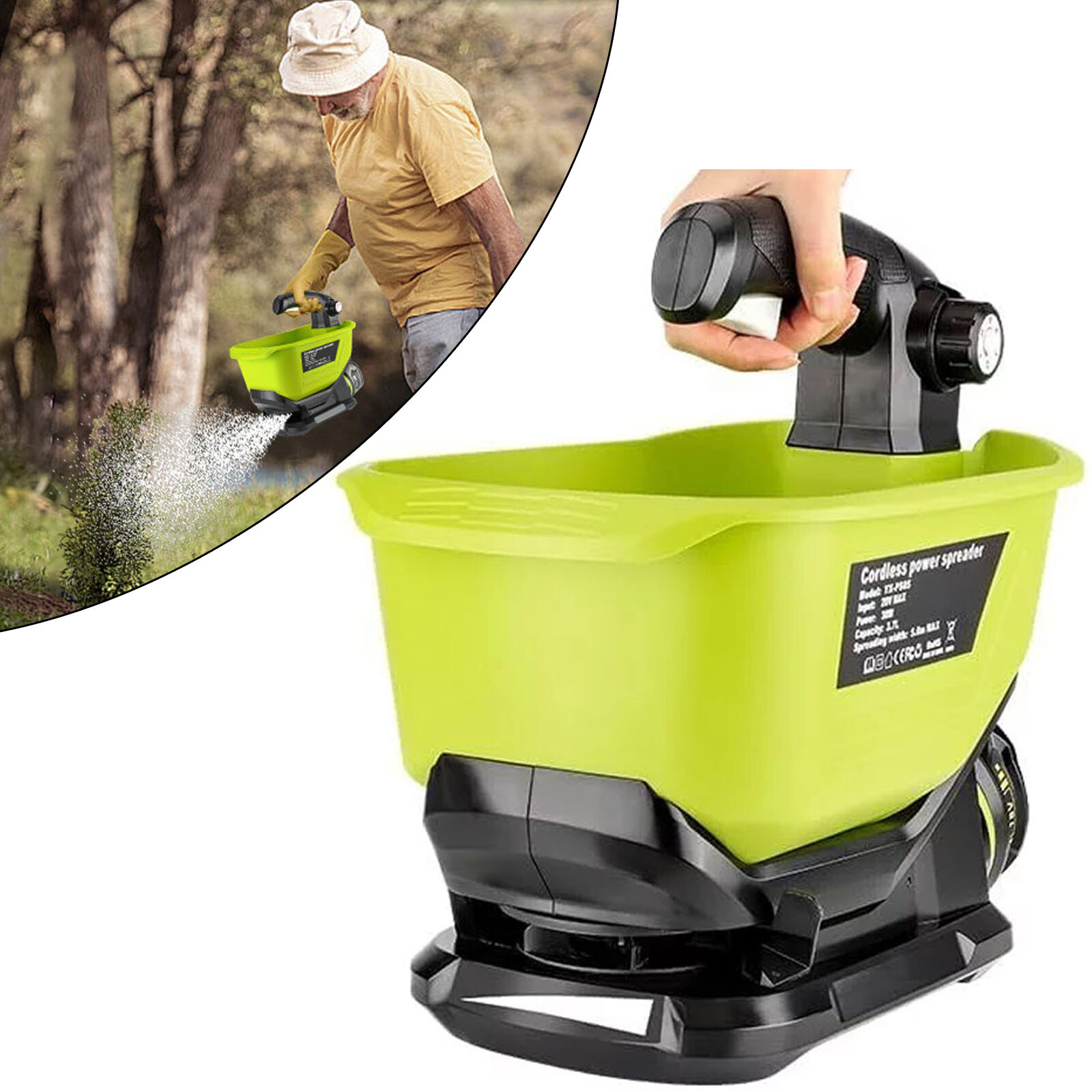 Salt Spreader for Ryobi 18V Battery Handheld Power Spreader for Seeds Fertilizer