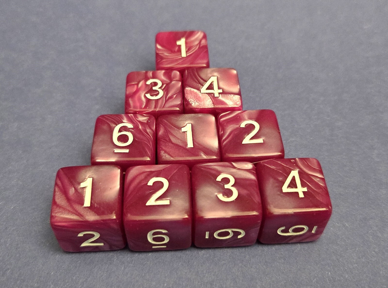 d6 DICE SET (10) 16mm - PURPLE MARBLED/WHITE NUMBERED, WARHAMMER, D&D, RPG, NEW