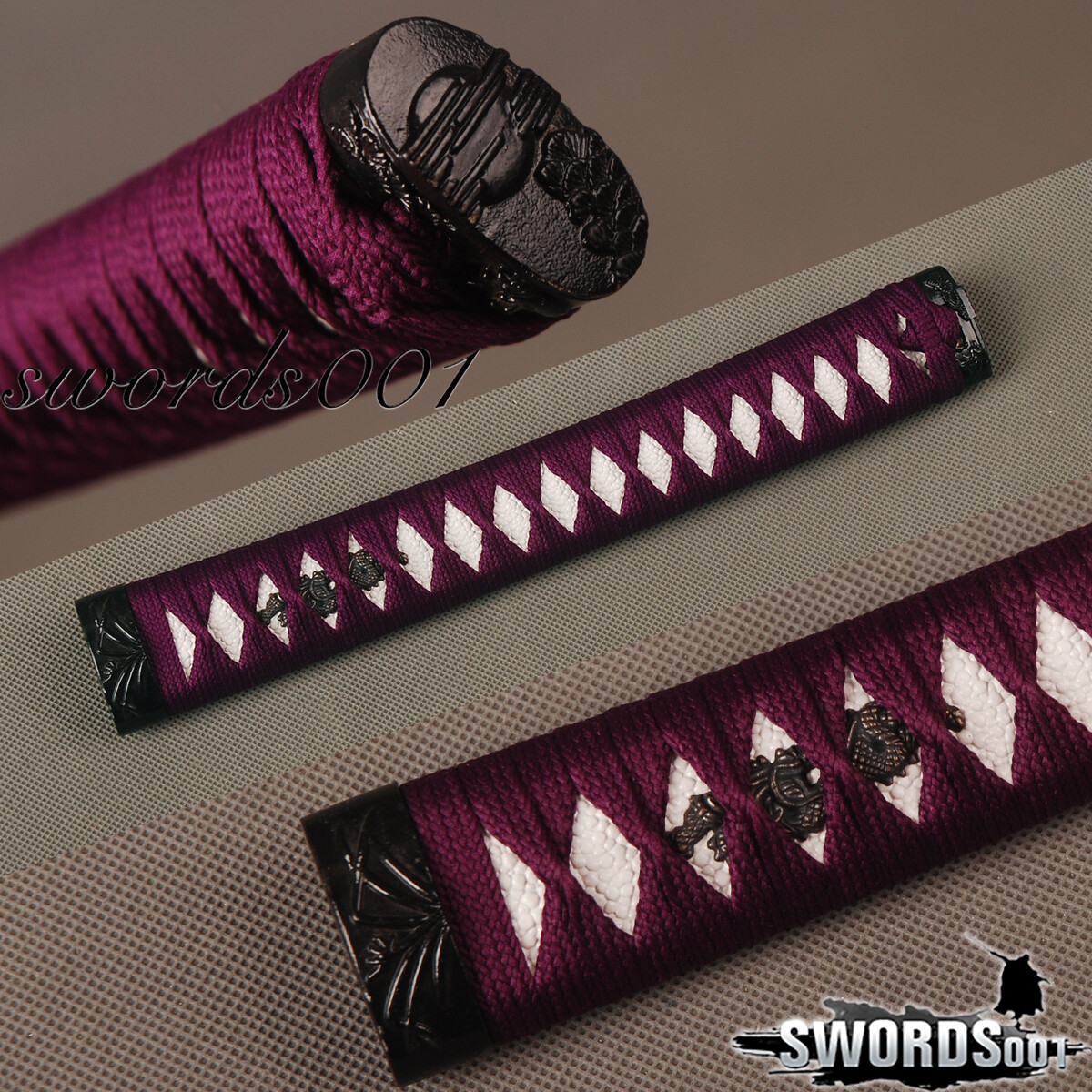 Japanese Samurai Katana Sword Purple Synthetic ITO Tsuka White Rayskin Handle