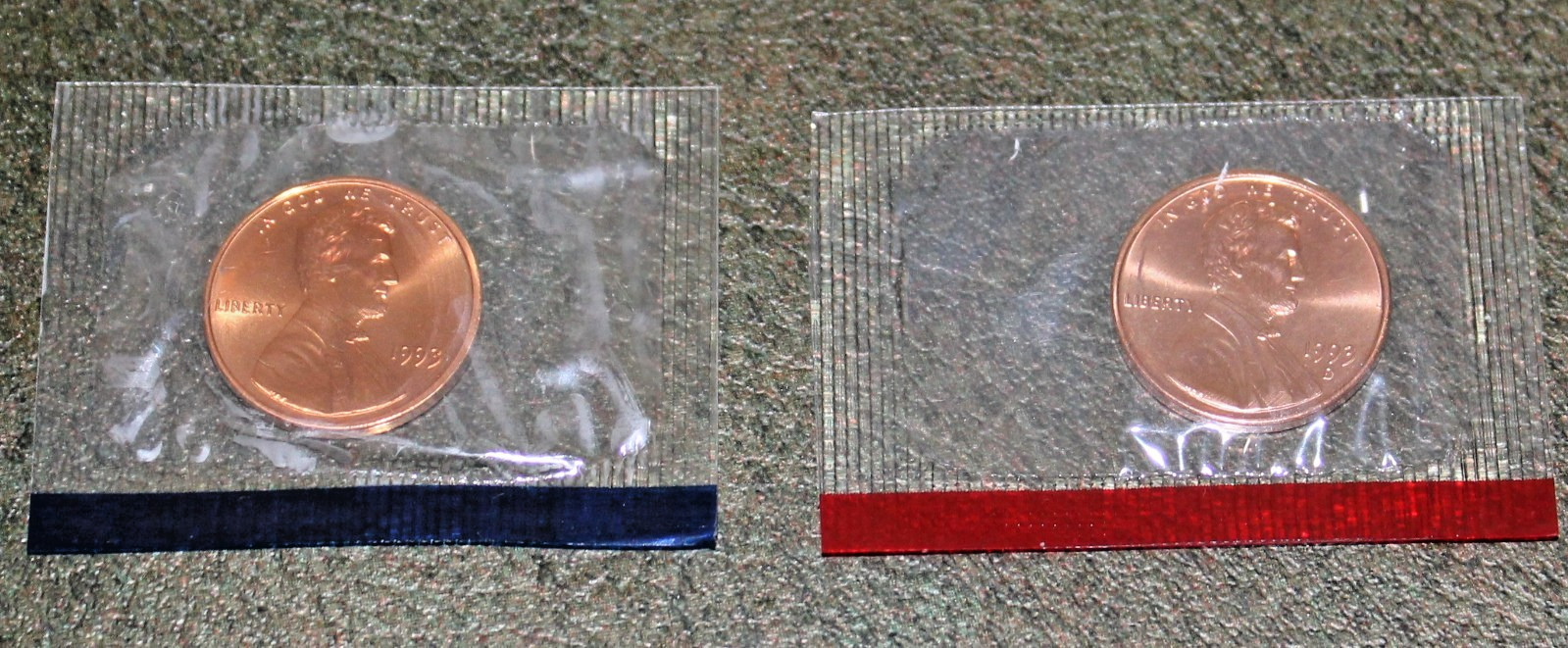 1993 Uncirculated P&D Lincoln Memorial Cents in Mint Cello Packages (2 Coins)