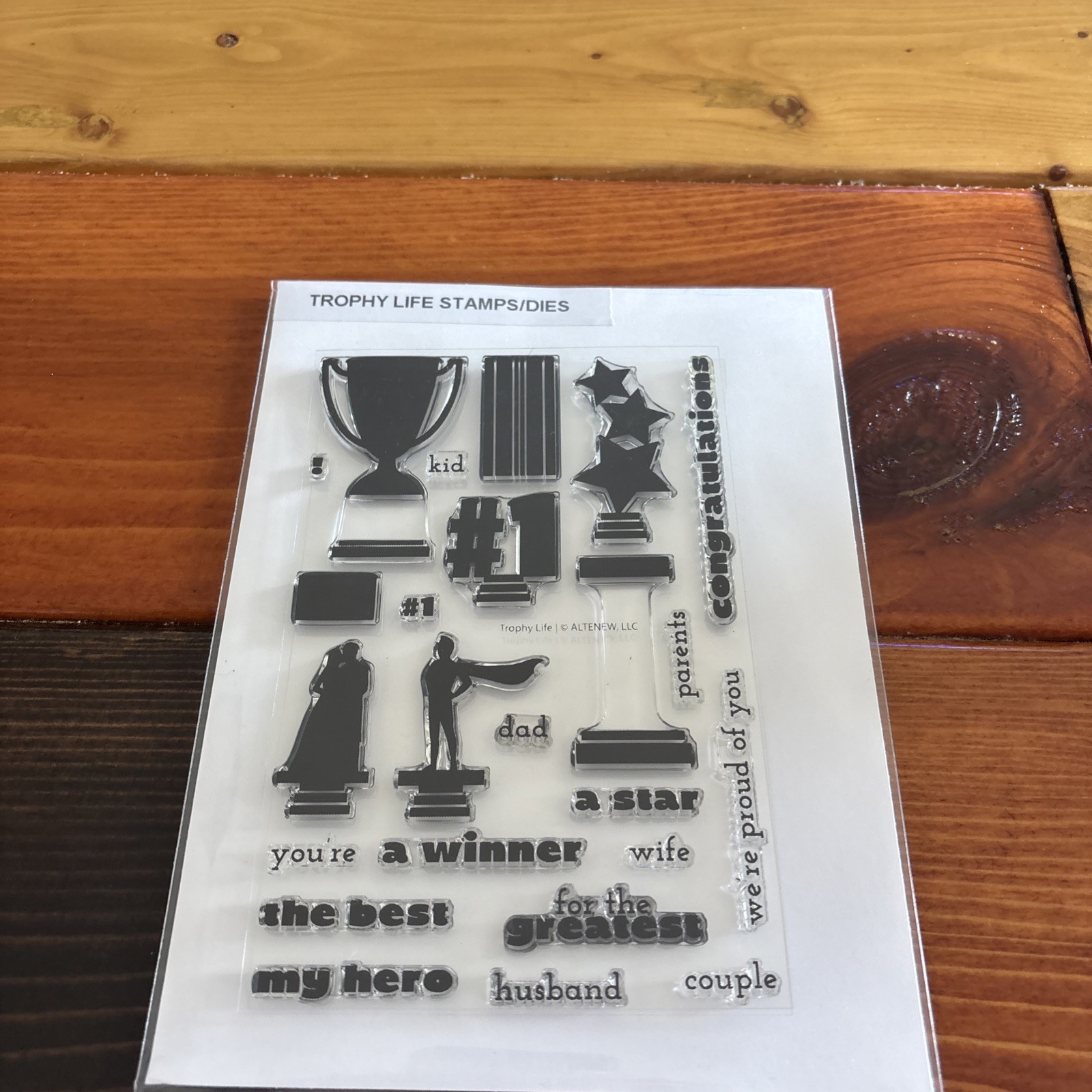 Altenew Trophy Life Clear 4x6 Stamp AND Die Sets. Fathers Day Dad Hero Star Kid