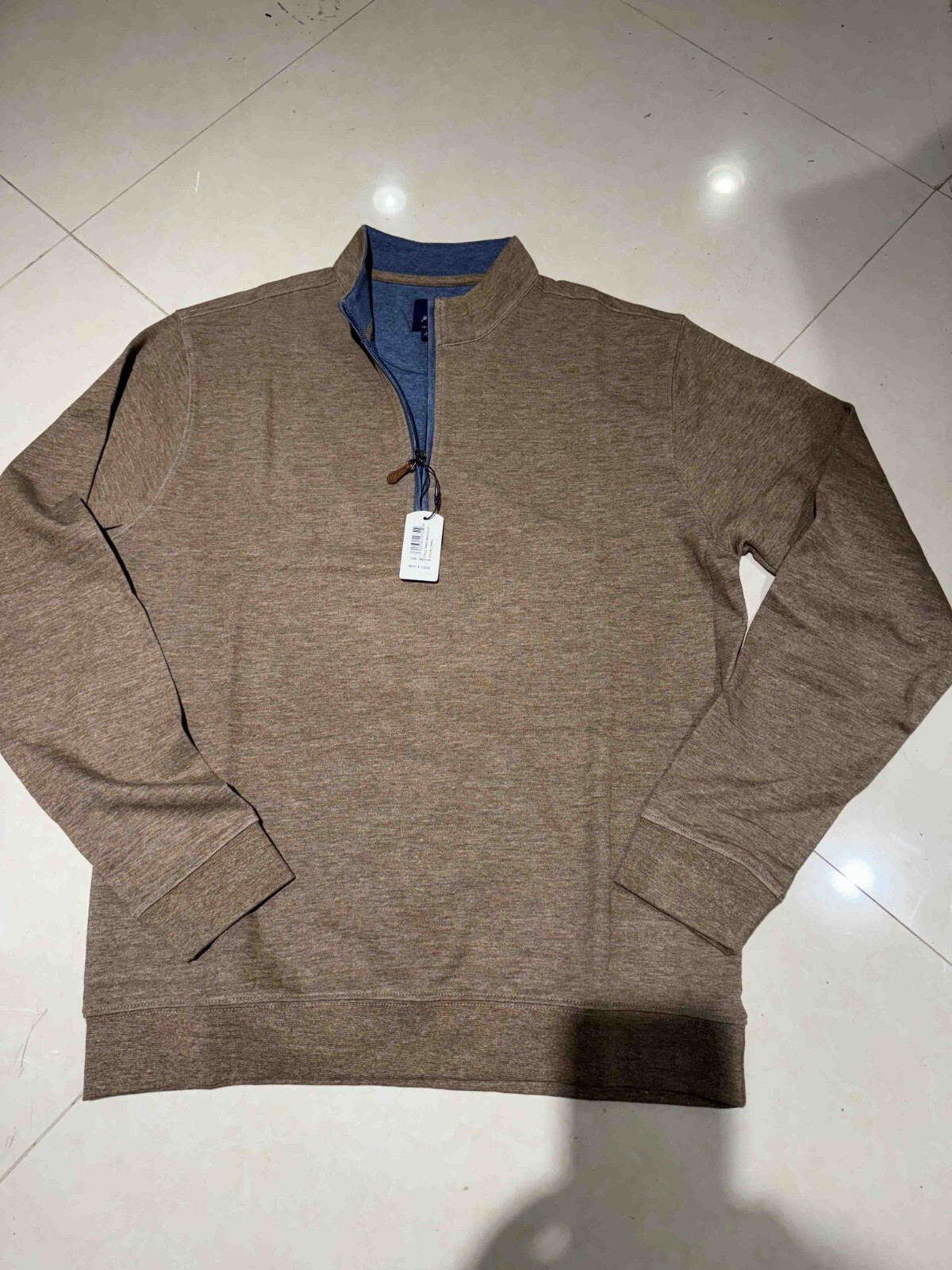 Johnnie-O Performance Cotton Quarter Zip Pullover Sweater Brown Med $128 CAMEL X