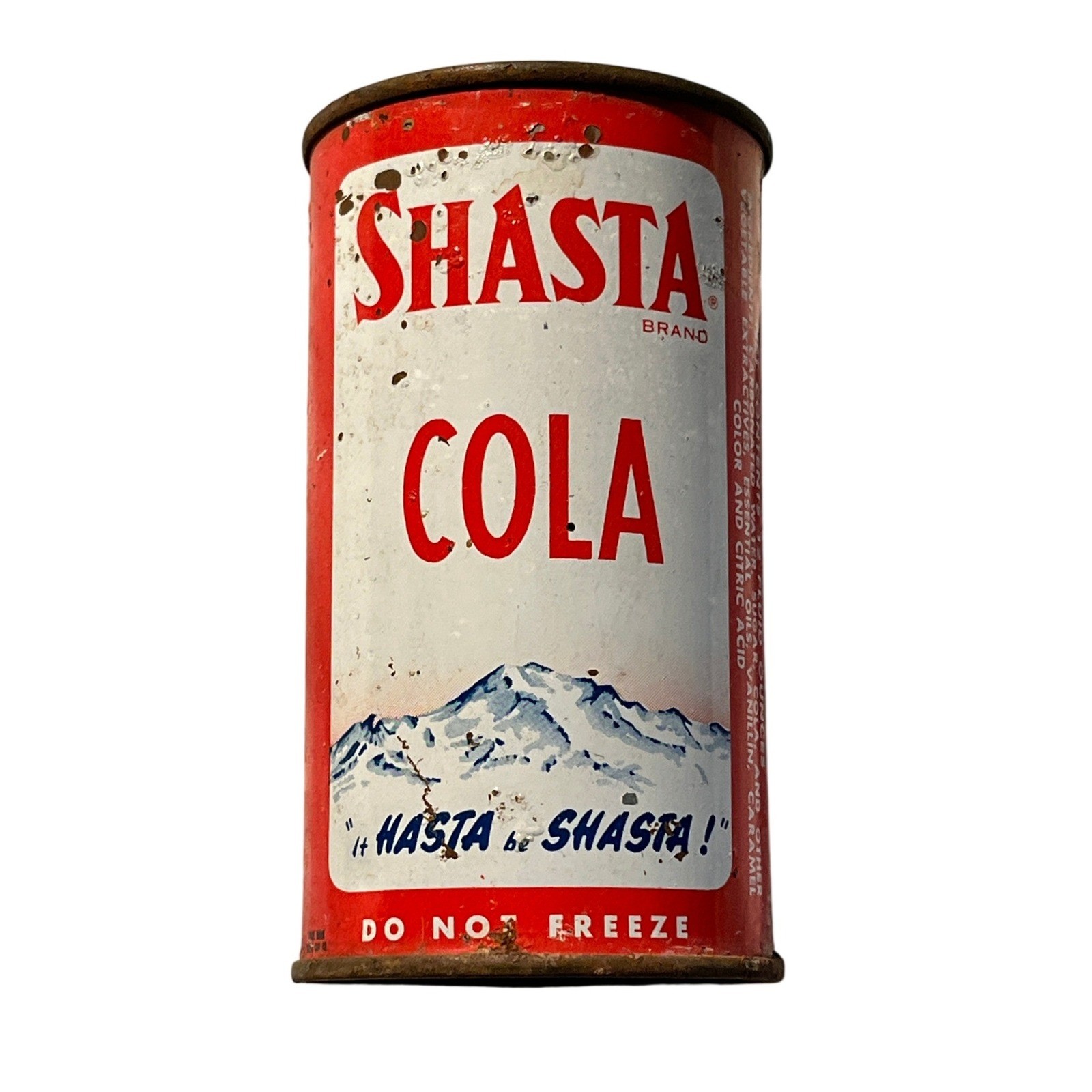 Vintage Shasta Cola Flat Top Soda Can 12oz It HASTA be SHASTA Mountain Graphic