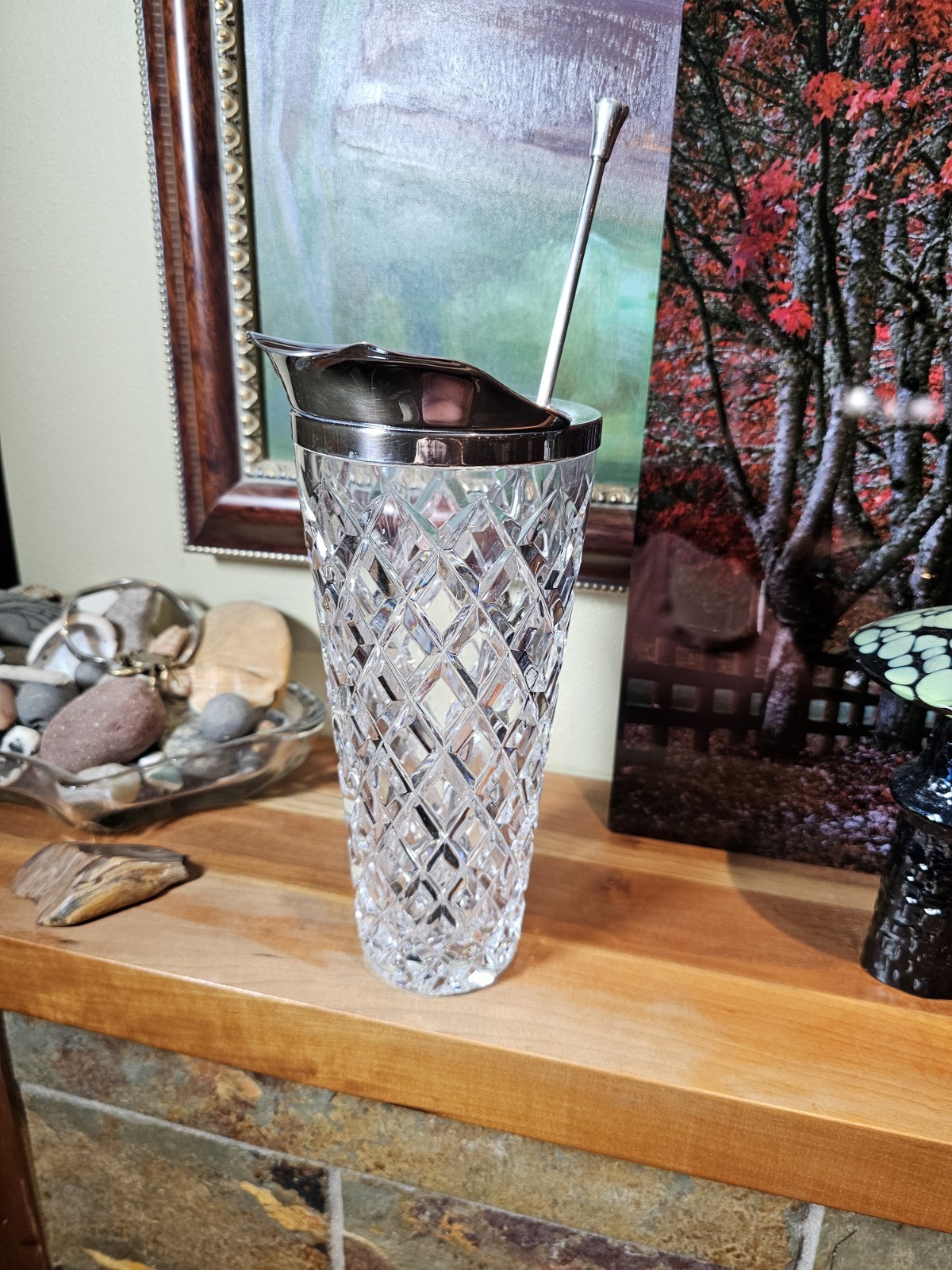 Cut Glass Crystal Barware Martini Mixer Silver Plated With Alpaca Stir Stick