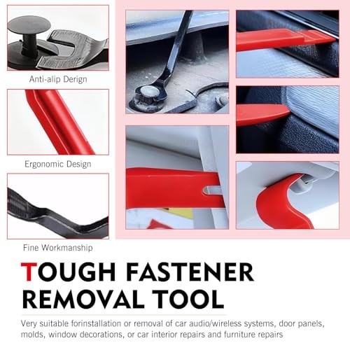 5 PCS Auto Trim Removal Tool Kit, No-Scratch Remover Pry Tool Set, Interior Red