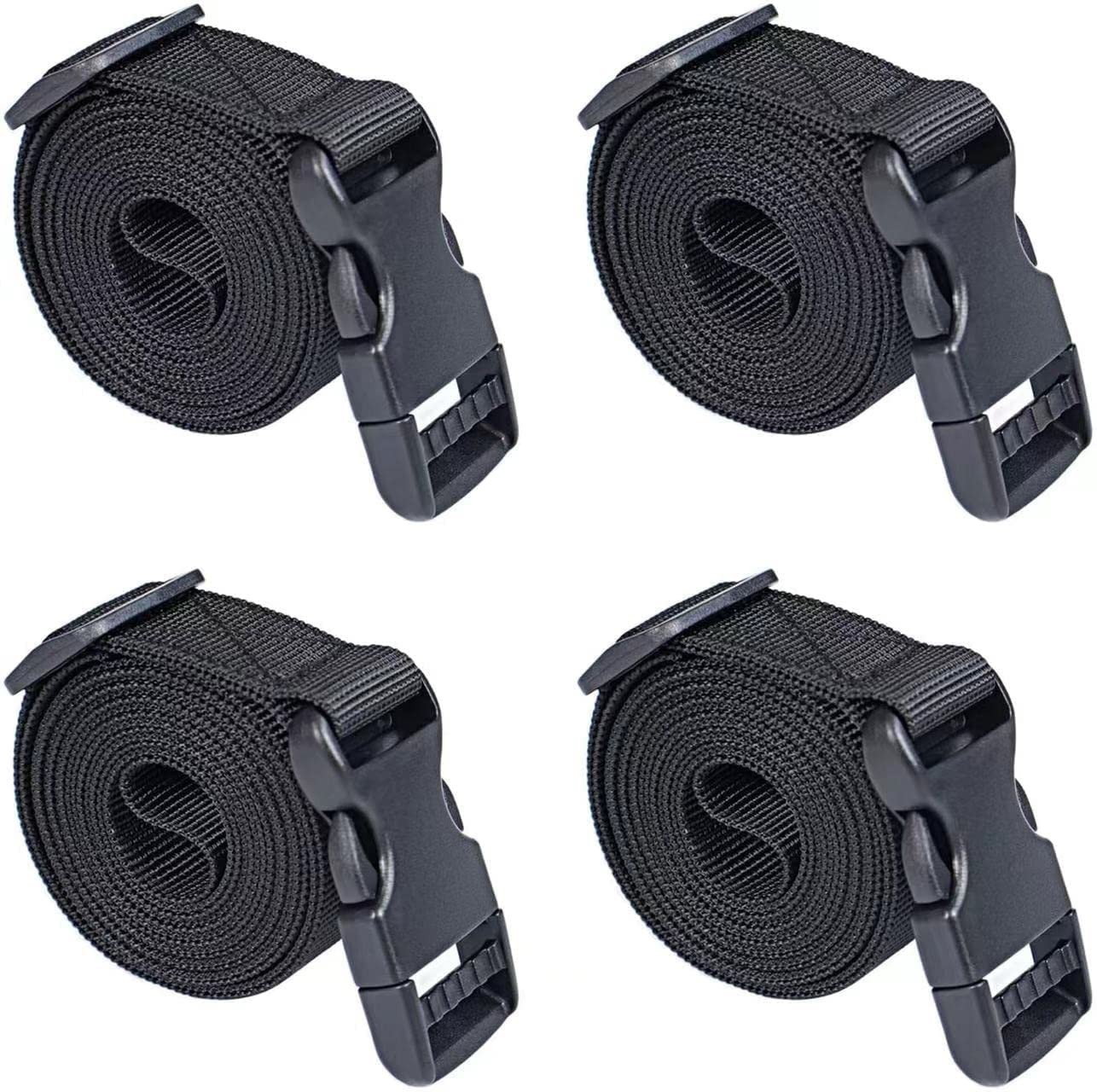Adjustable Nylon Tie Down Straps with Buckle - 4 Pack, 6 Feet, Black