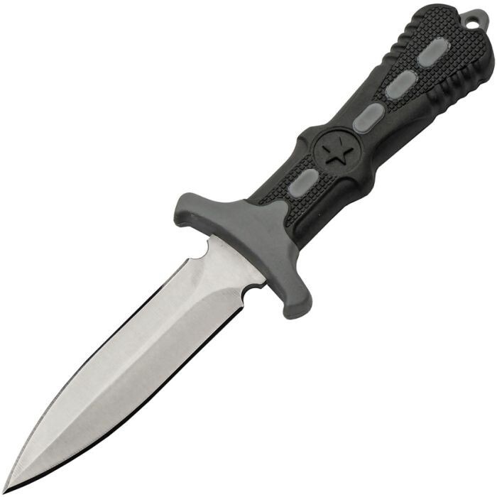 Star Neck Fixed Knife 3.50" Stainless Steel Blade Gray Rubber Plastic Handle