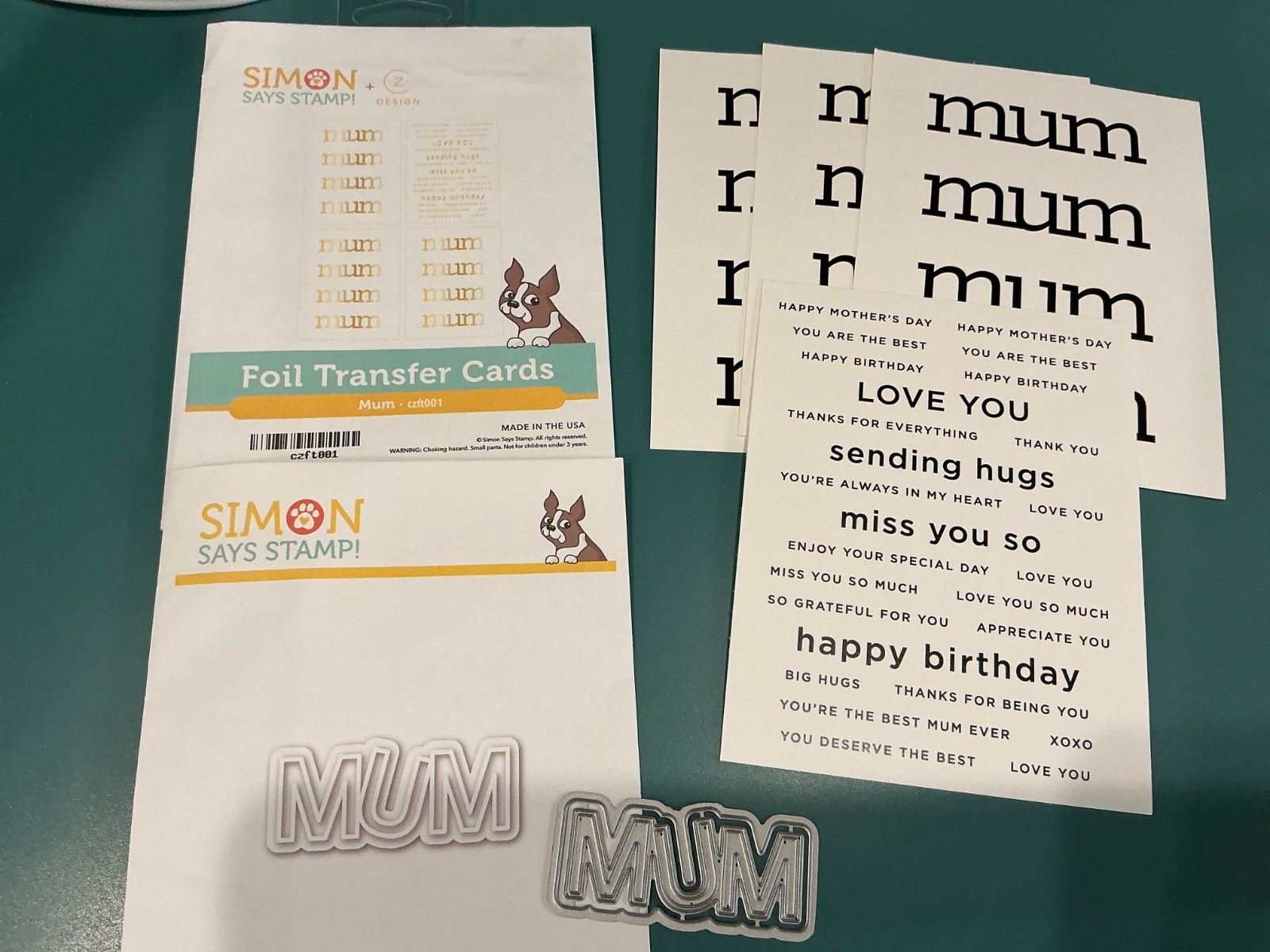 Simon Says Stamp "MUM" Die Set and Foil Transfer Cards, #sssd112798 & #czft001