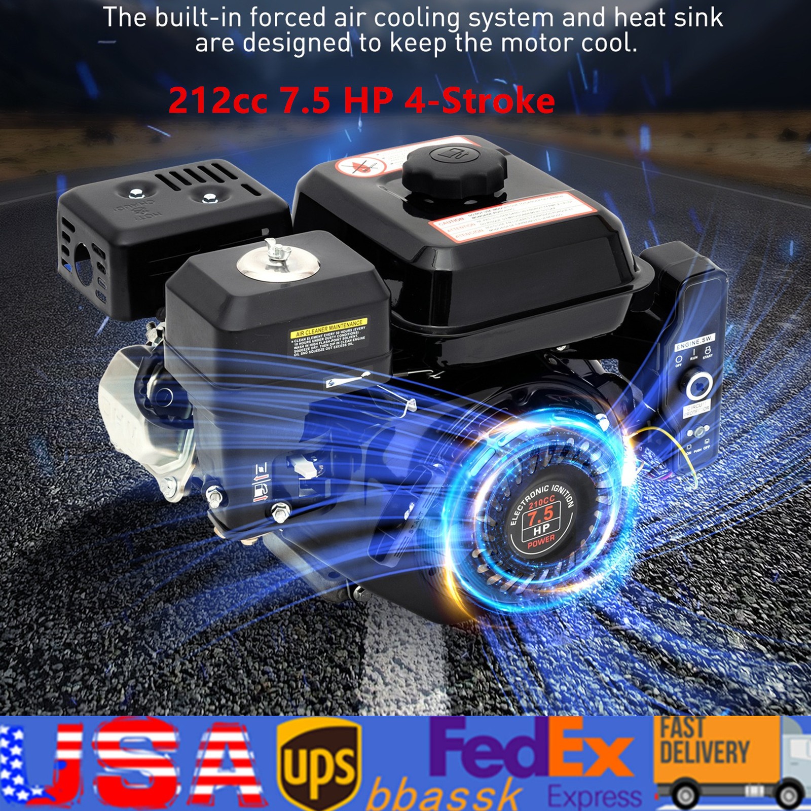 212cc 7.5 HP Electric Start Horizontal Engine Go Kart Gas Engine Motor 4-Stroke